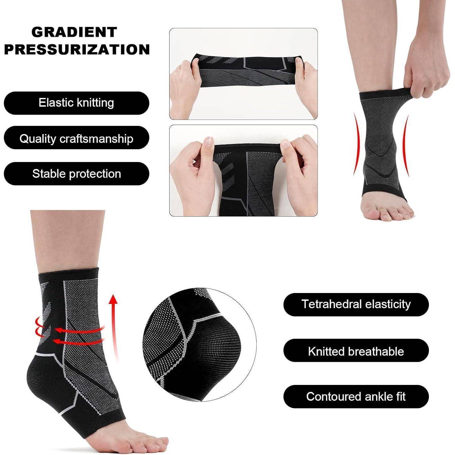 Neuropathie Socken Sprunggelenkbandage Damen Herren Schwarz-2er Pack