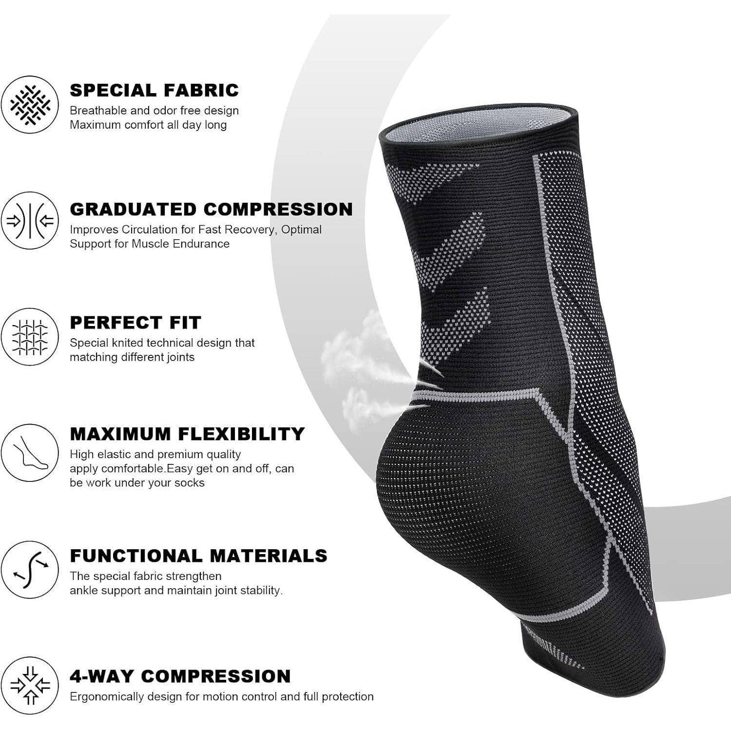 Neuropathie Socken Sprunggelenkbandage Kompressionssocken Schwarz-2er