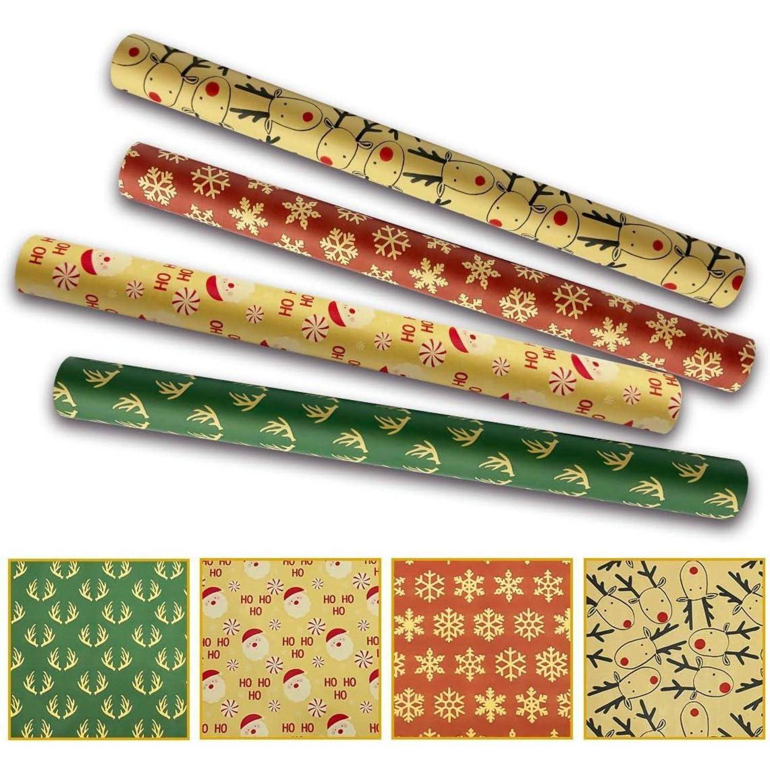Weihnachtsgeschenkpapier 4 Rollen 43cm x 3m recycelbares Kraftpapier