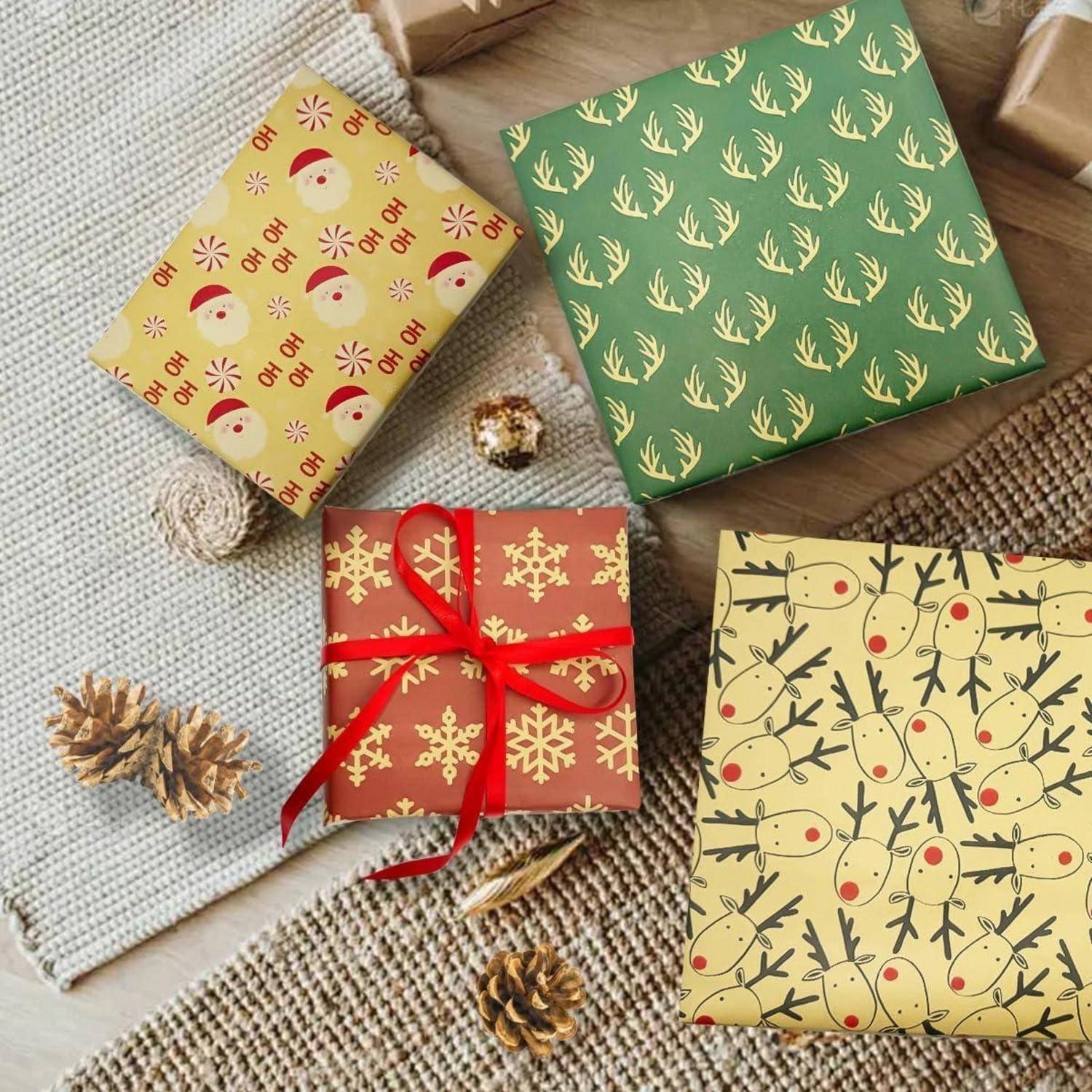 Weihnachtsgeschenkpapier 4 Rollen 43cm x 3m recycelbares Kraftpapier