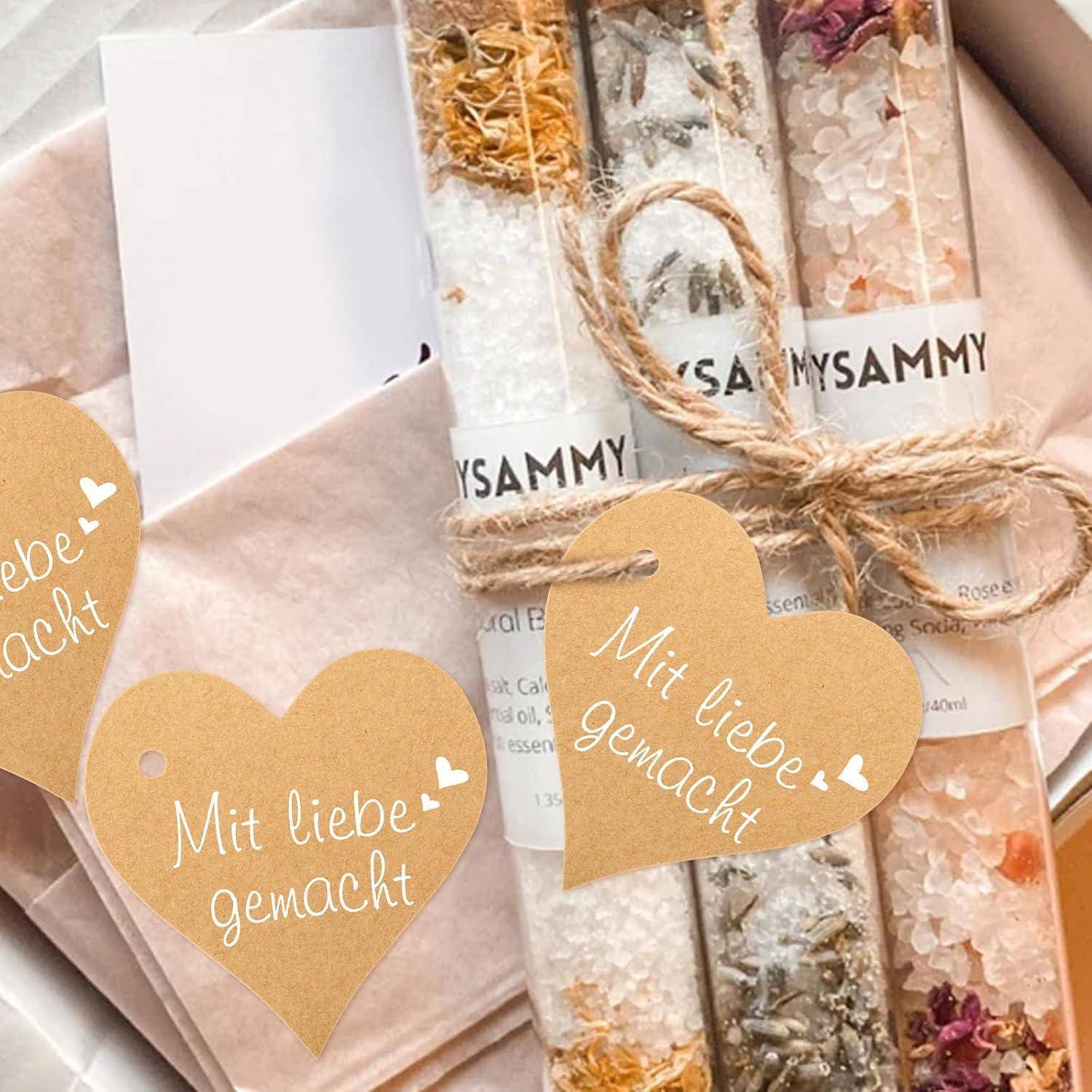 100 Herz Geschenkanhänger Kraftpapier 6 cm Juteschnur