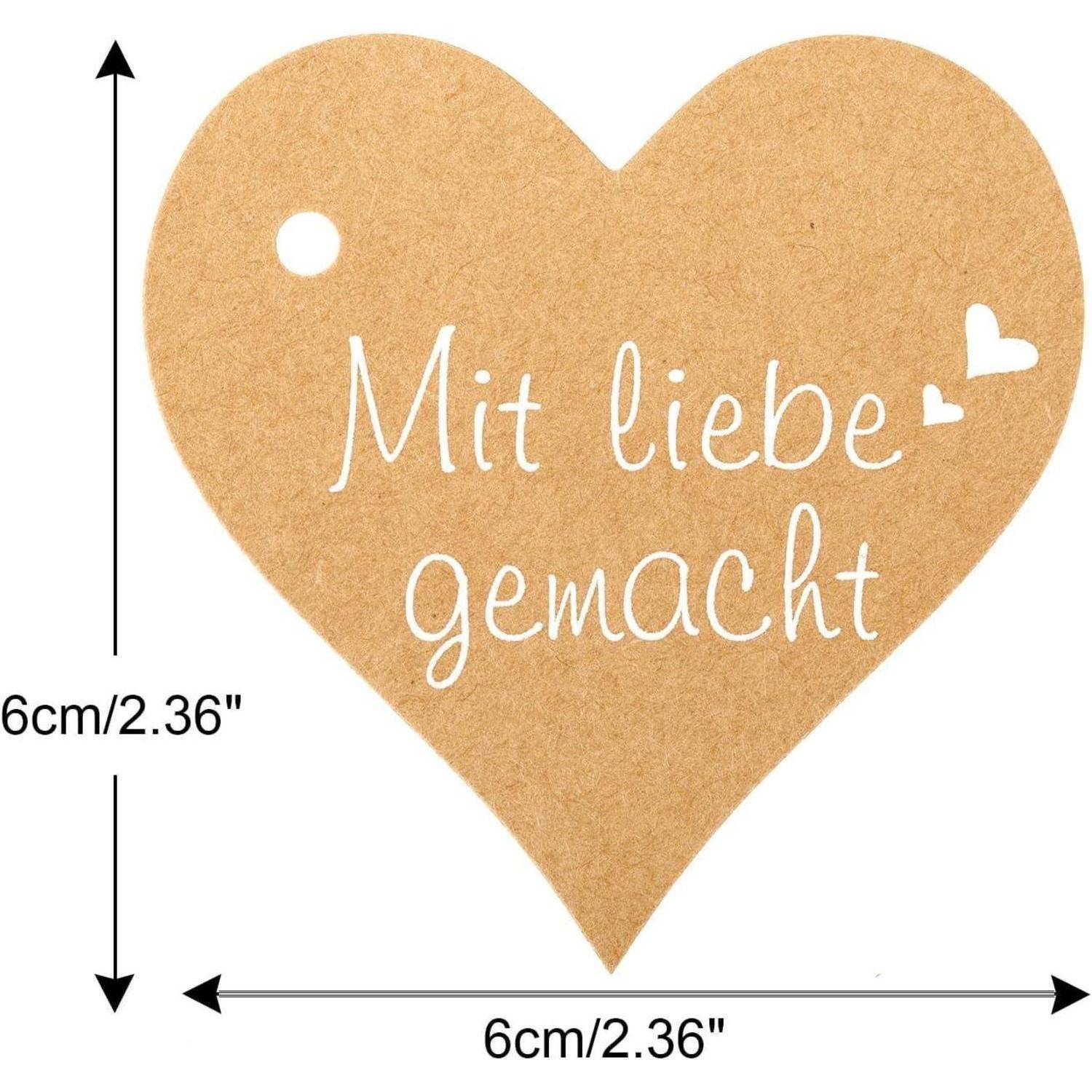 100 Herz Geschenkanhänger Kraftpapier 6 cm Juteschnur