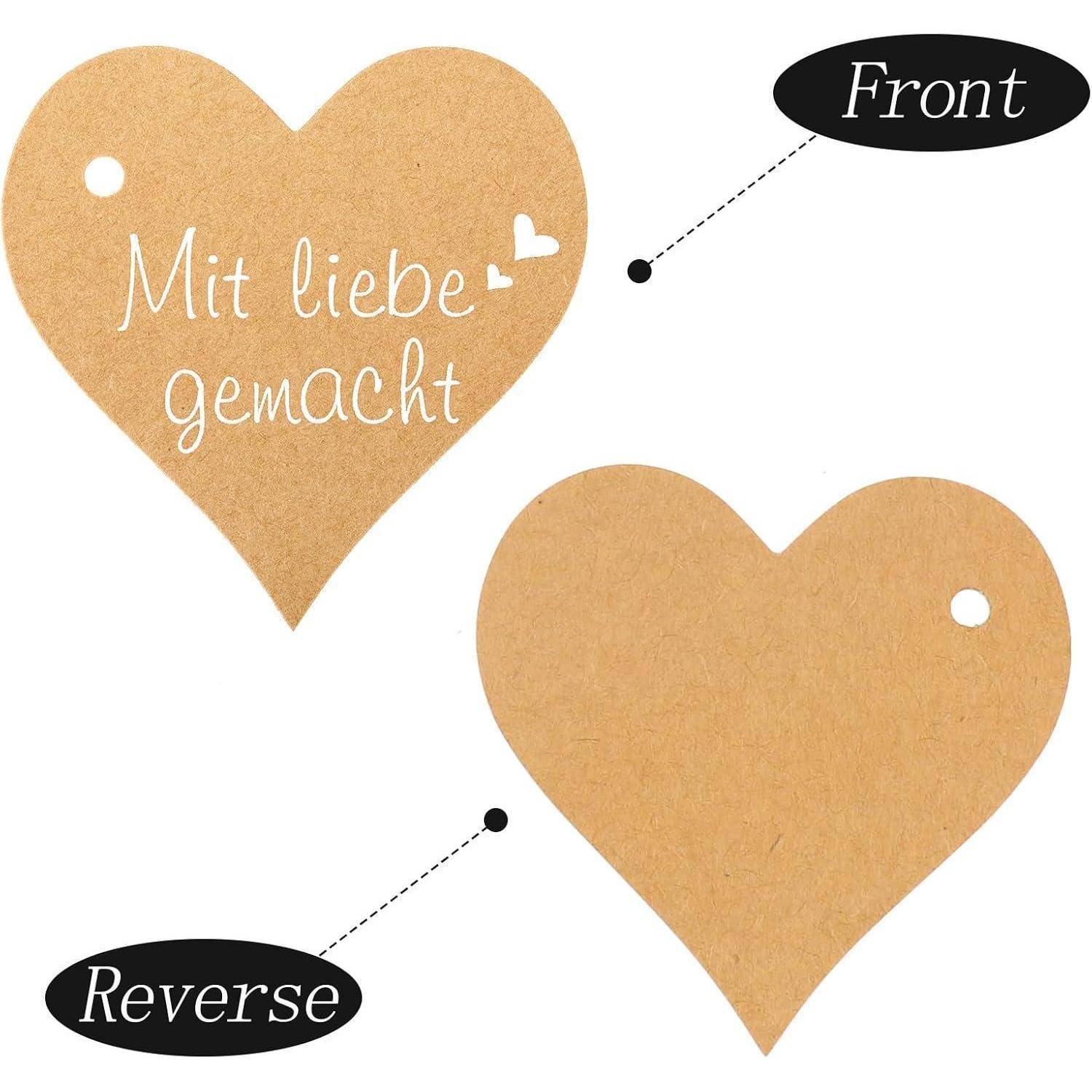 100 Herz Geschenkanhänger Kraftpapier 6 cm Juteschnur