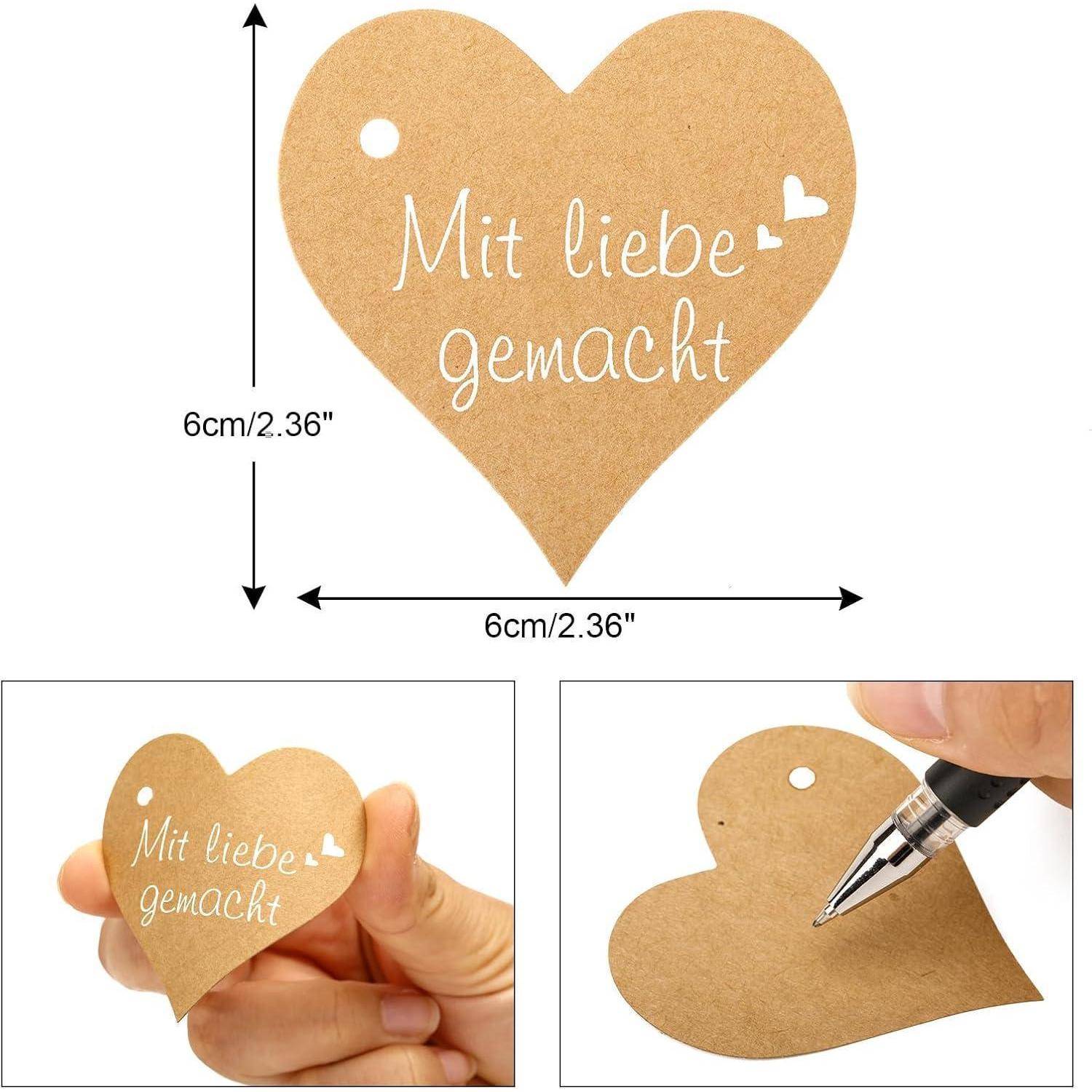 100 Herz Geschenkanhänger Kraftpapier 6 cm Juteschnur