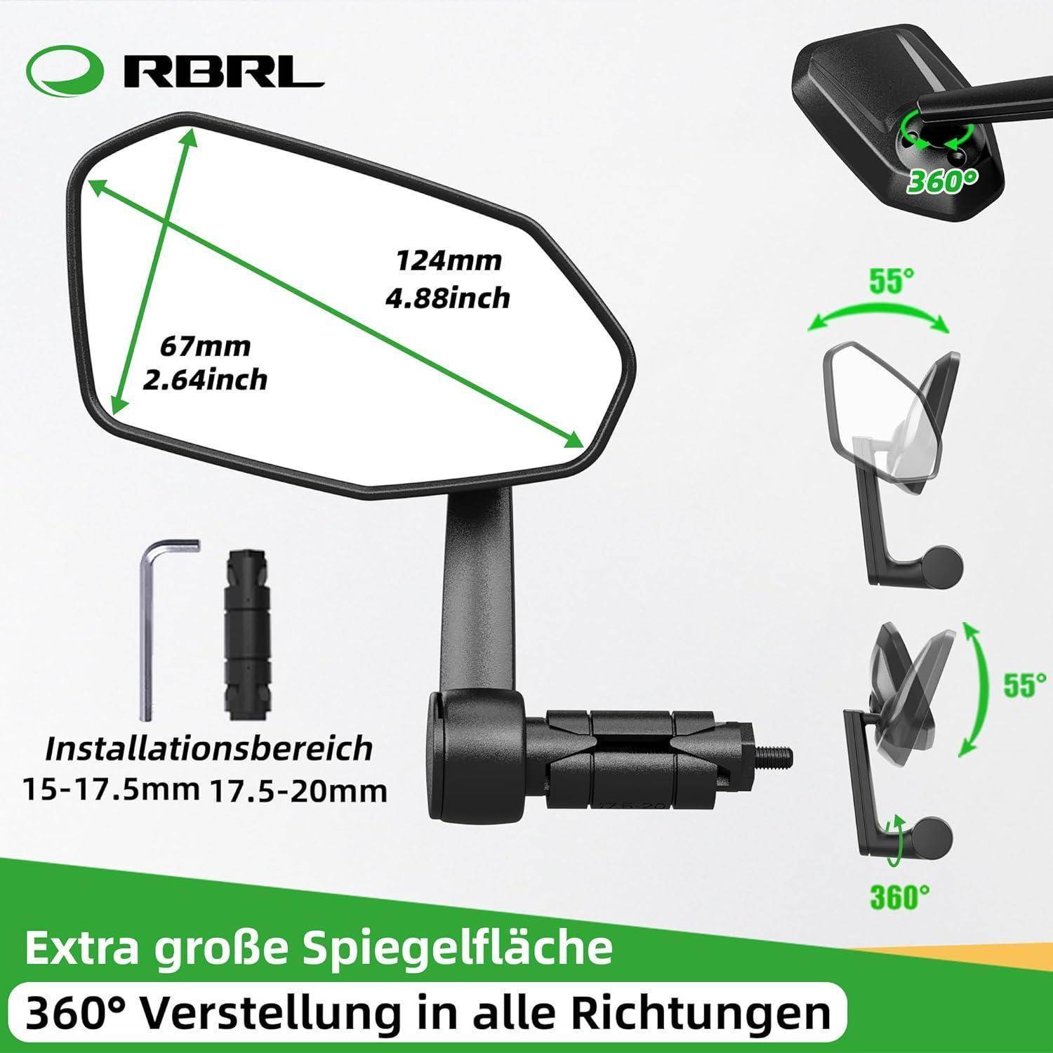 RBRL Fahrradspiegel übergroßer Rückspiegel 360° verstellbar für E-Bike