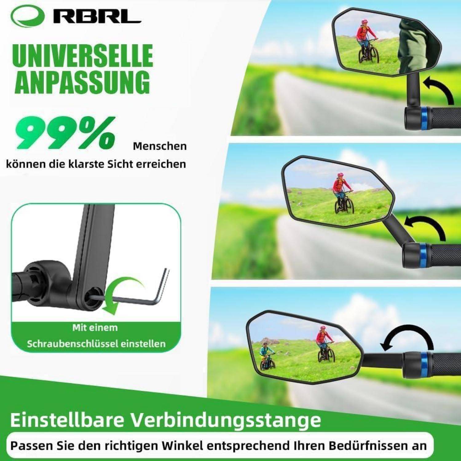 RBRL Fahrradspiegel übergroßer Rückspiegel 360° verstellbar für E-Bike