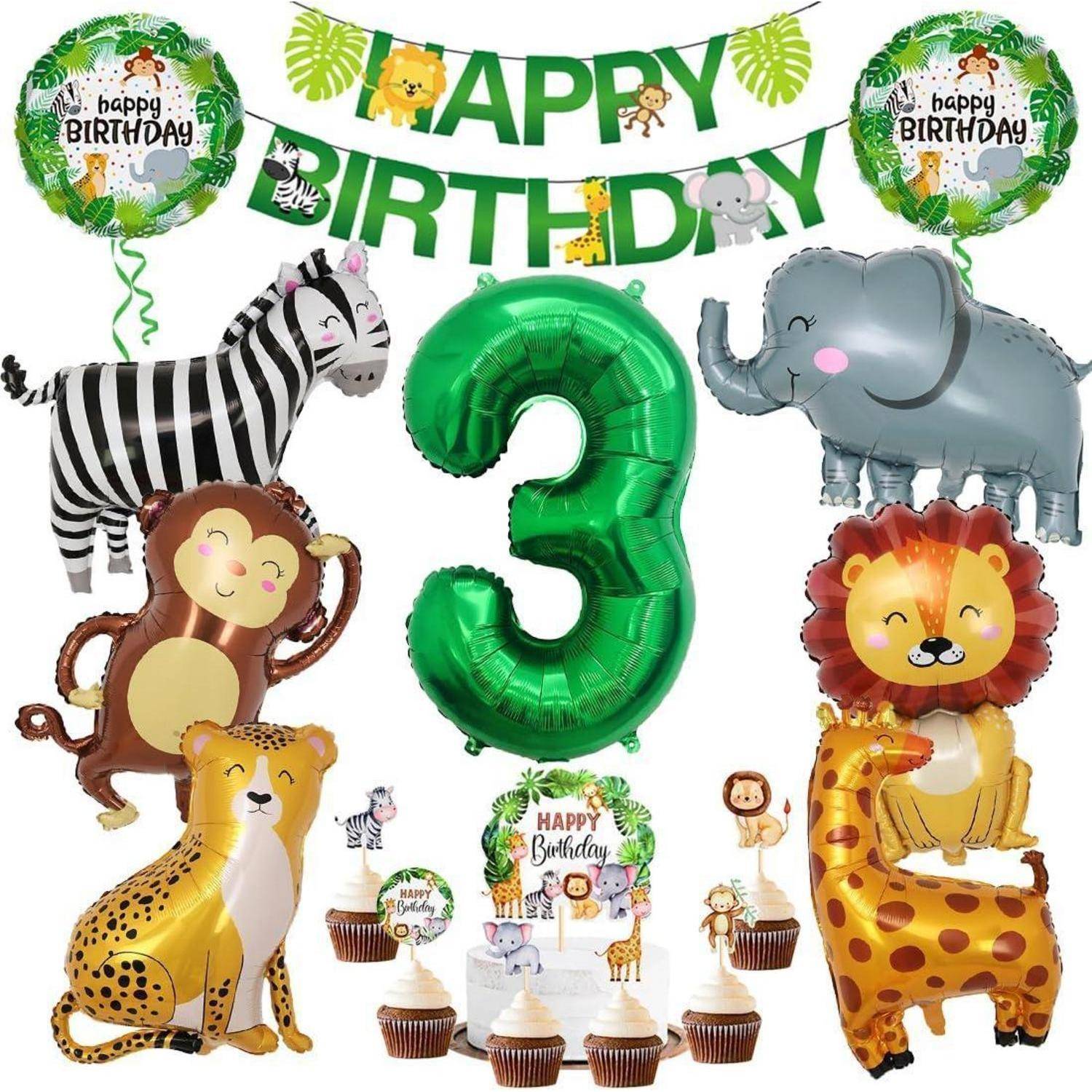 Dschungel Deko 3. Geburtstag Safari Tiere Party Set 17 Stück Waldtiere