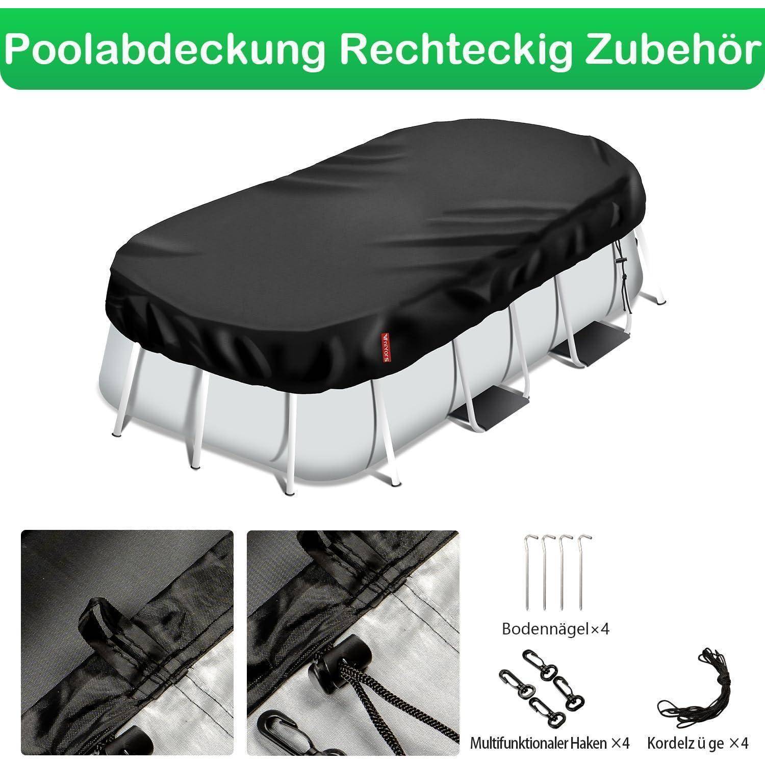 Poolabdeckung Rechteckig Uv-Schutz Kordelzug BodennäGel 305x205x20cm
