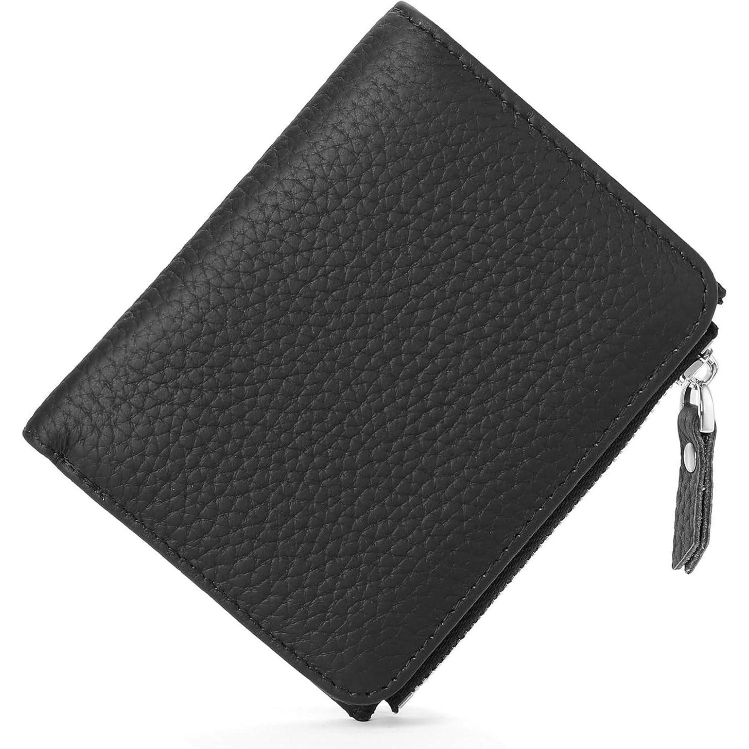 Damen Geldbörse Klein Leder RFID Schutz Schwarz, 6 Kartenfächer