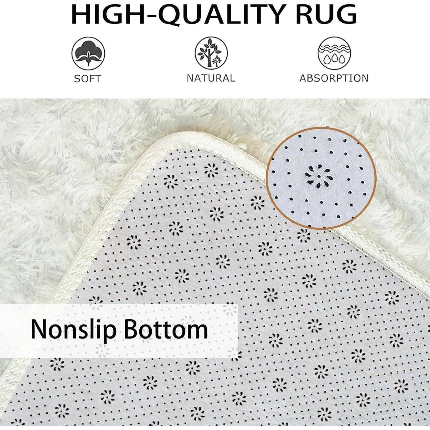 Hochwertiger Teppich mit rutschfester Unterseite. Weiche, natürliche Absorptionseigenschaften werden hervorgehoben. Detailaufnahme des Teppichmusters gezeigt.