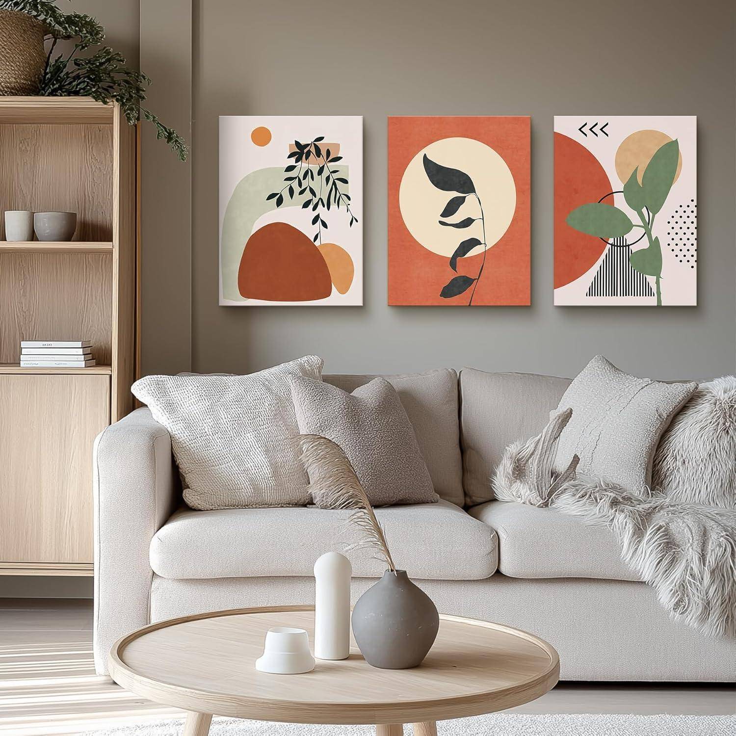 Boho Bilder Wandbilder Orange Abstract Blätter Sonne Leinwand 50x70cm