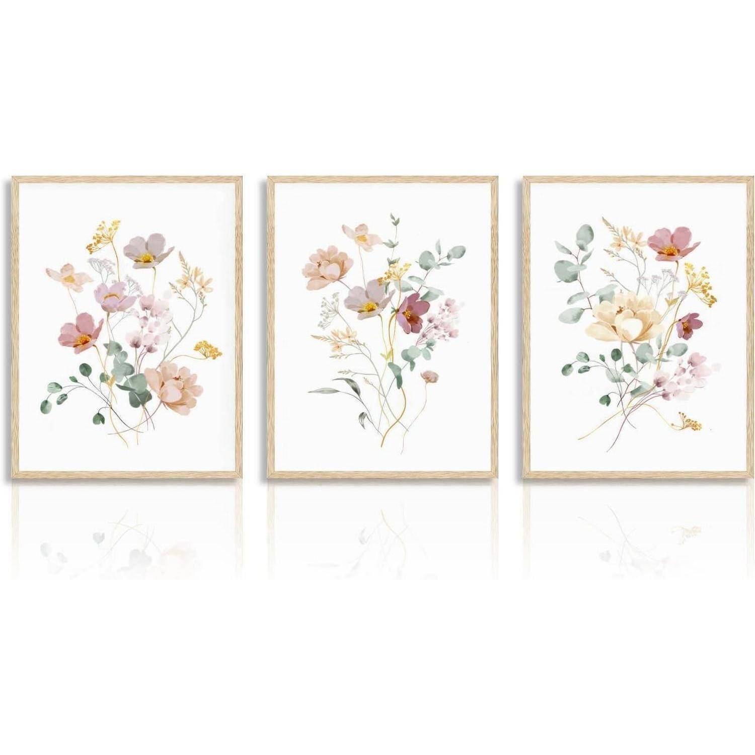 Aquarell Blumen Leinwand Bilder Set Wohnzimmer Schlafzimmer Deko