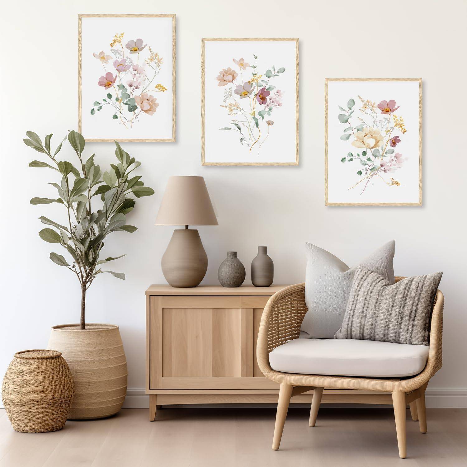 Aquarell Blumen Leinwand Bilder Set Wohnzimmer Schlafzimmer Deko