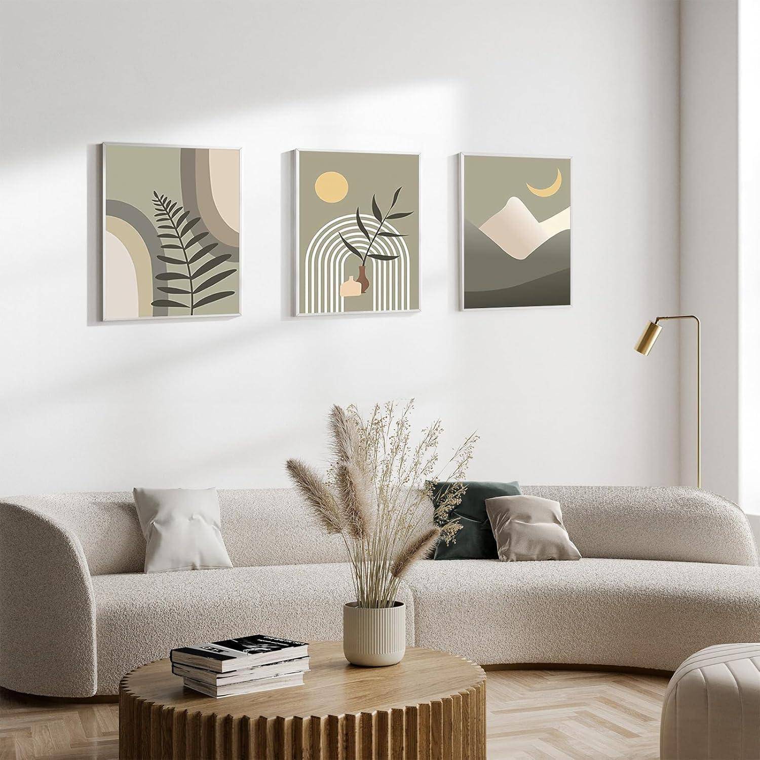 Boho Abstrakte Wandbilder Sonne Mond Salbei Grün Leinwand Bilder 30x40