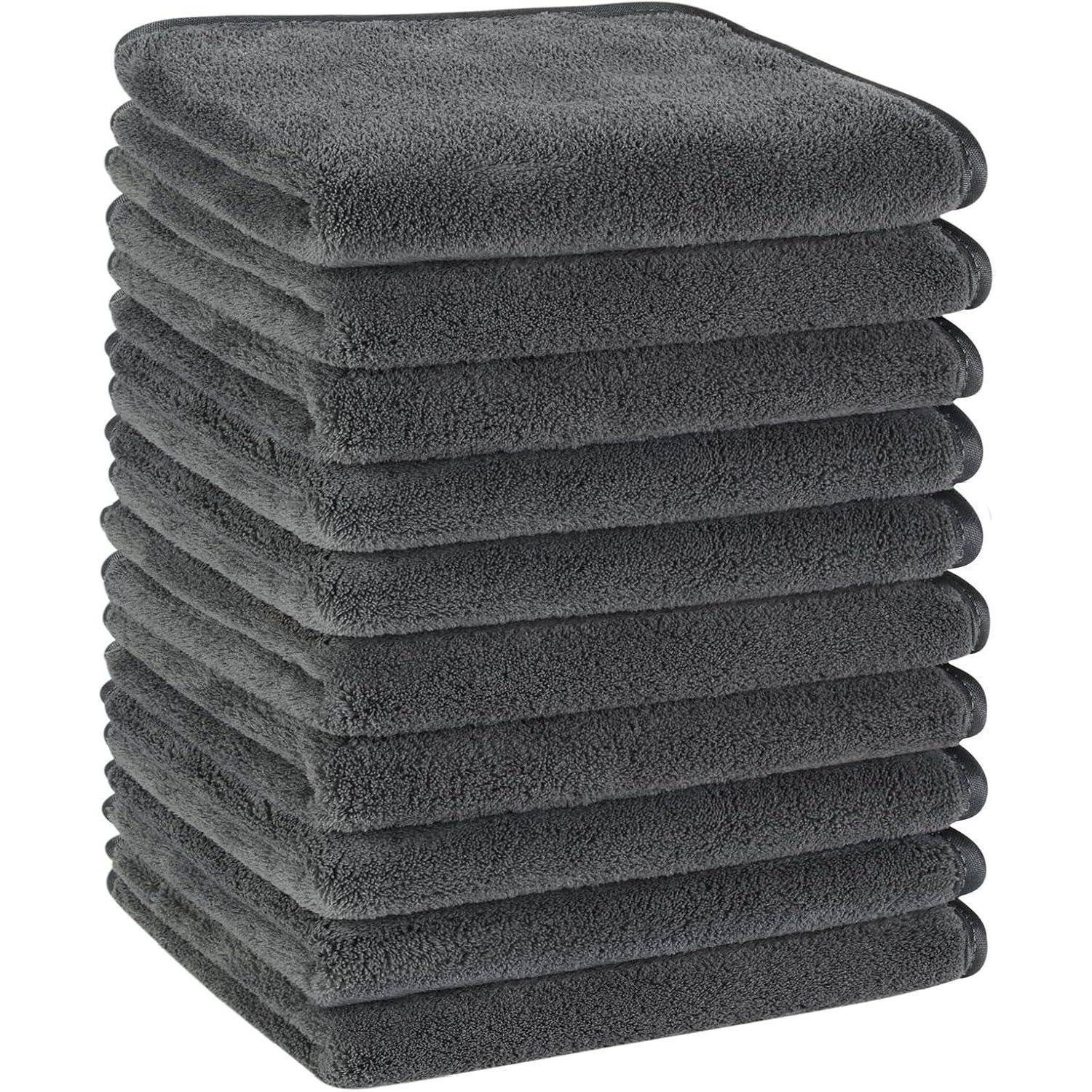 10er Pack Gästehandtücher 30x50cm Mikrofaser Dunkelgrau Saugstark