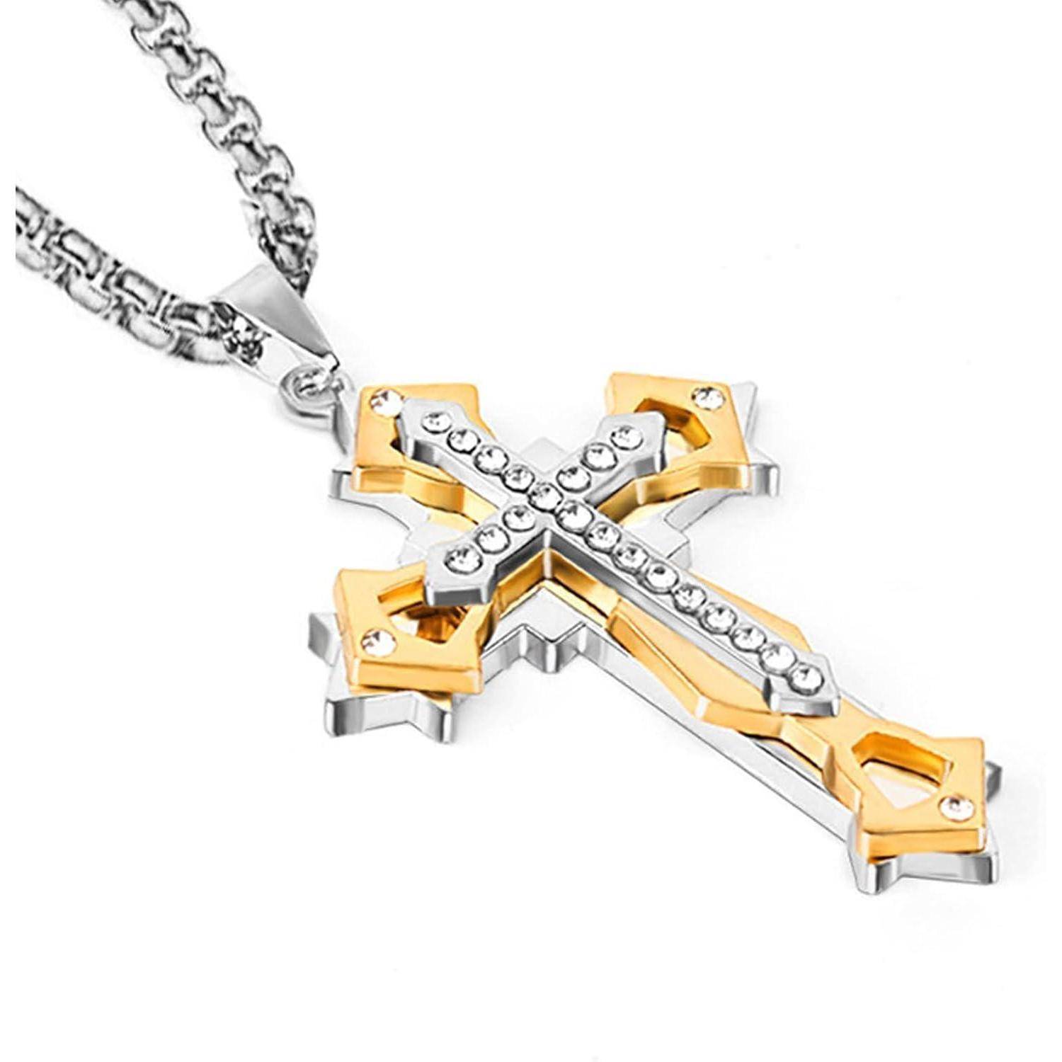 Kreuz Anhänger Halskette Zirkonia Edelstahl Herren Kette 60CM