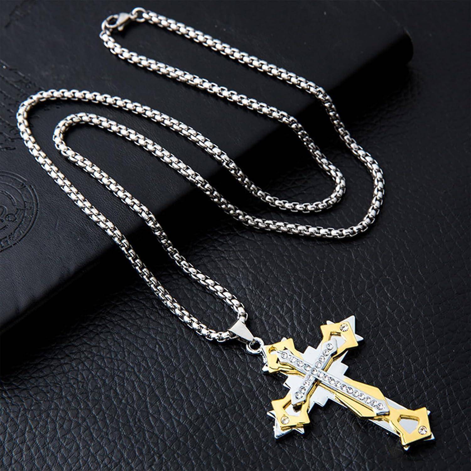 Kreuz Anhänger Halskette Zirkonia Edelstahl Herren Kette 60CM