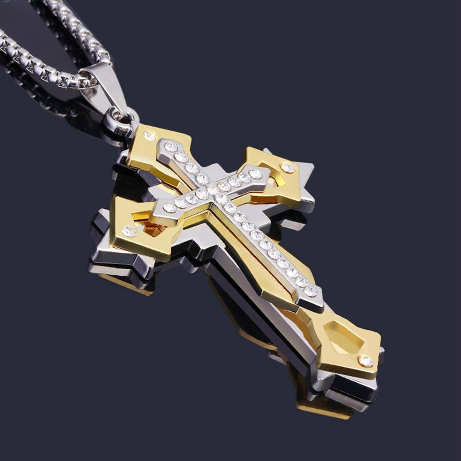 Kreuz Anhänger Halskette Zirkonia Edelstahl Herren Kette 60CM