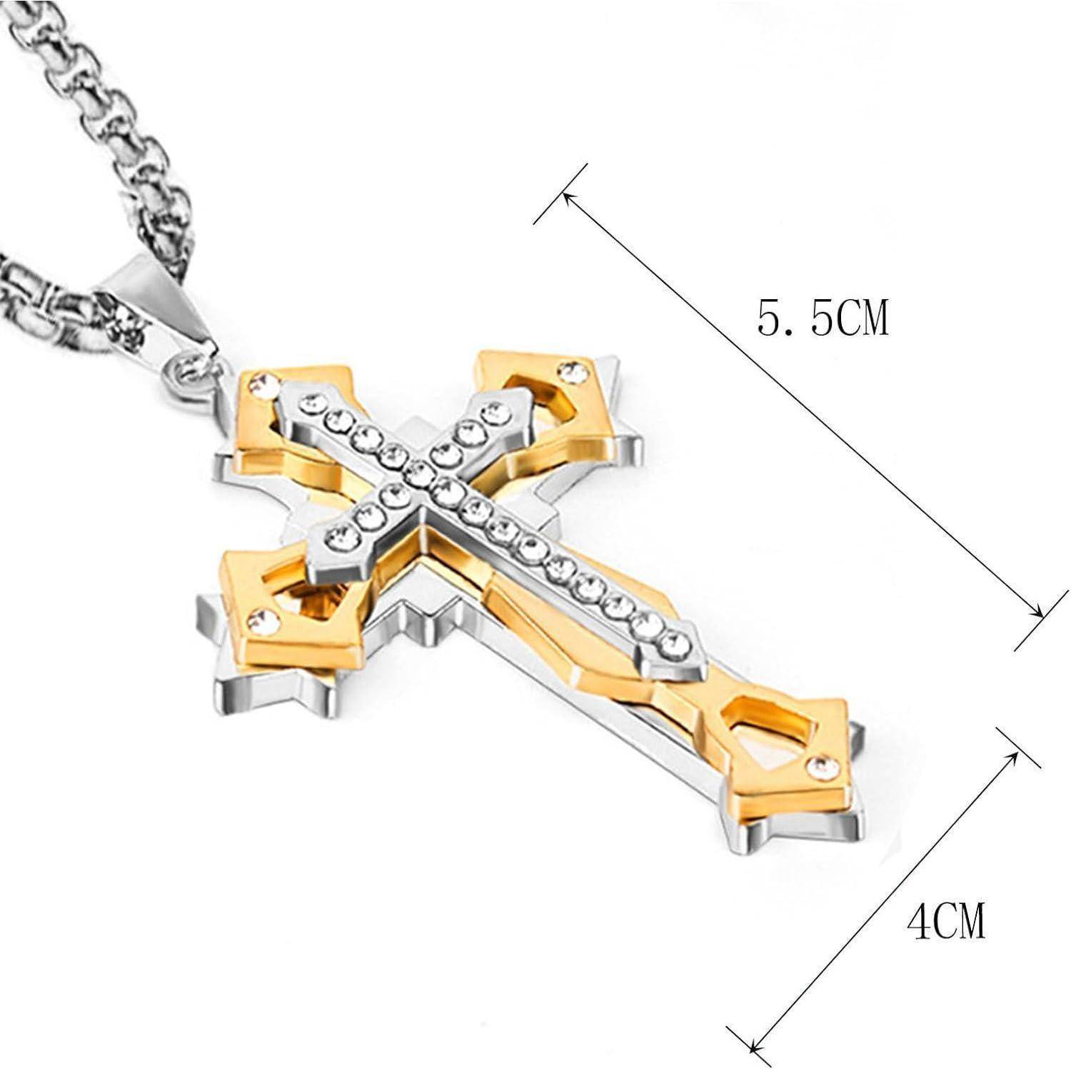 Kreuz Anhänger Halskette Zirkonia Edelstahl Herren Kette 60CM