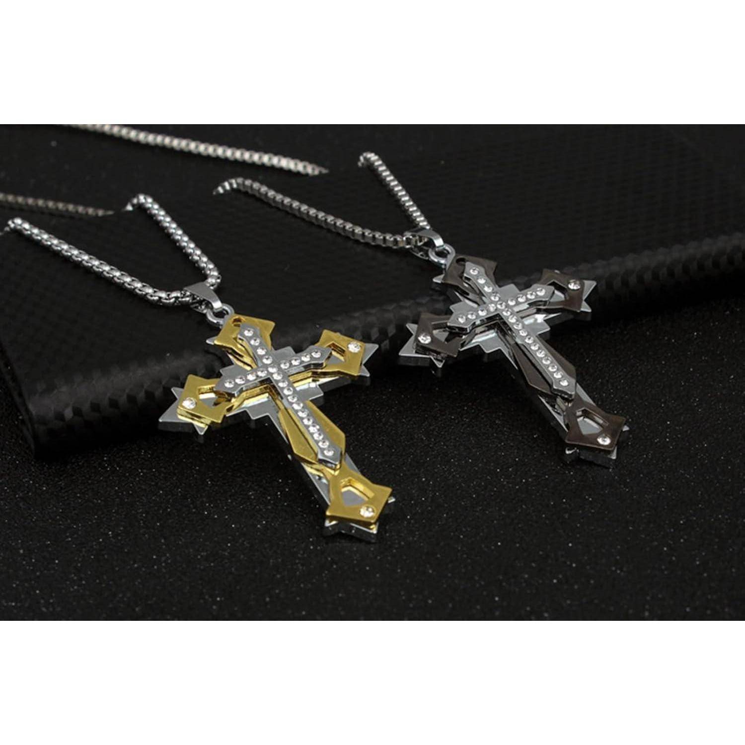 Kreuz Anhänger Halskette Zirkonia Edelstahl Herren Kette 60CM