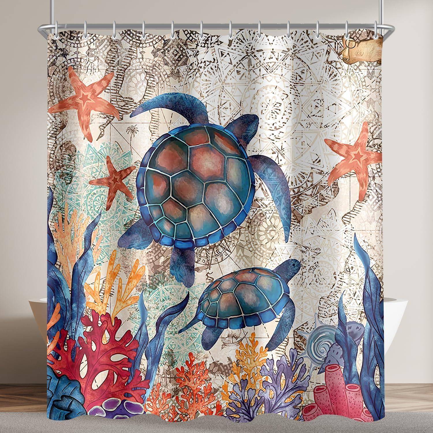 Duschvorhang Schildkröte Seesterne Antischimmel Textil 240x200cm