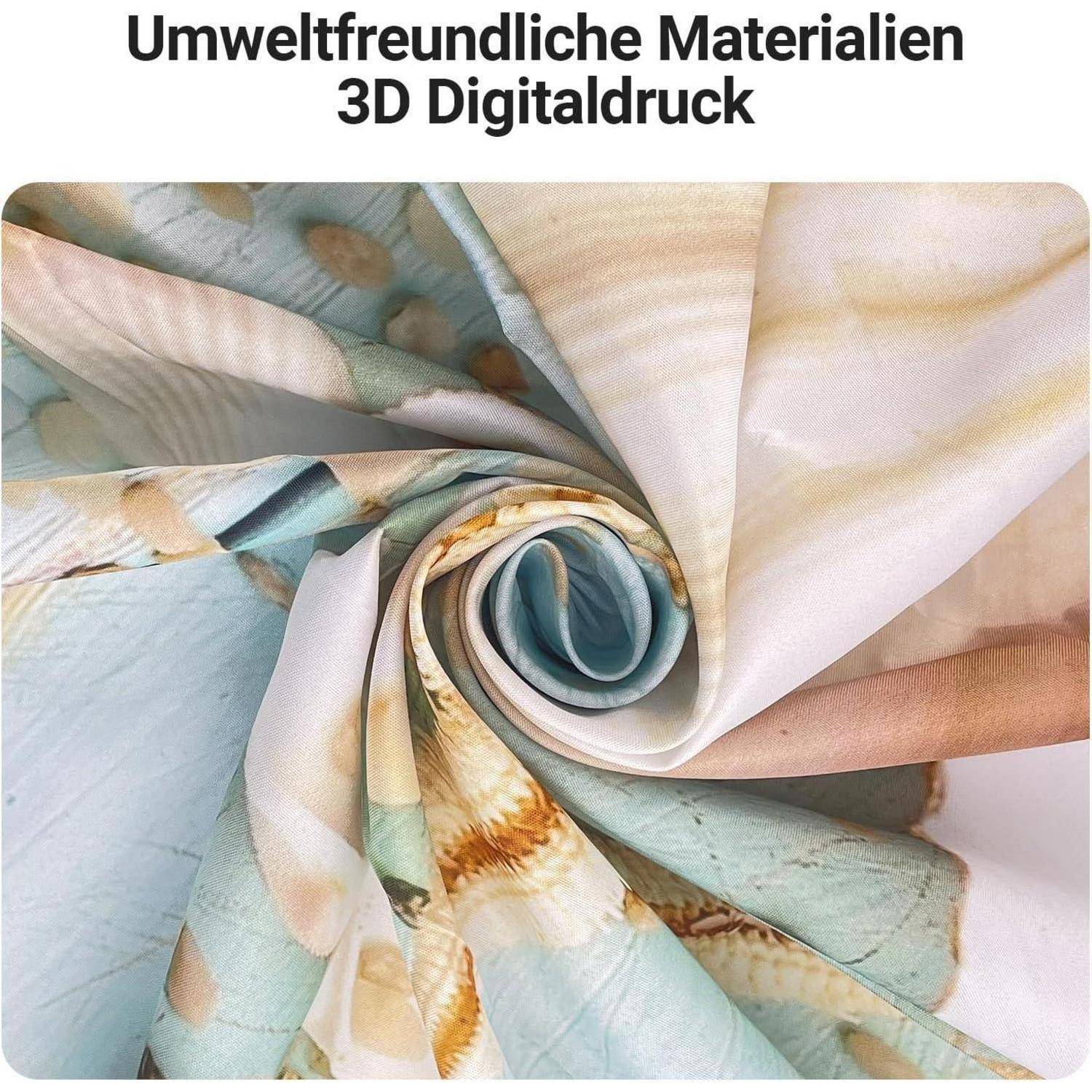 Eine Nahaufnahme umweltfreundlichen Gewebes mit einem 3D-Digitaldruck-Design, das wirbelnde Pastellfarben und eine glatte Textur aufweist.