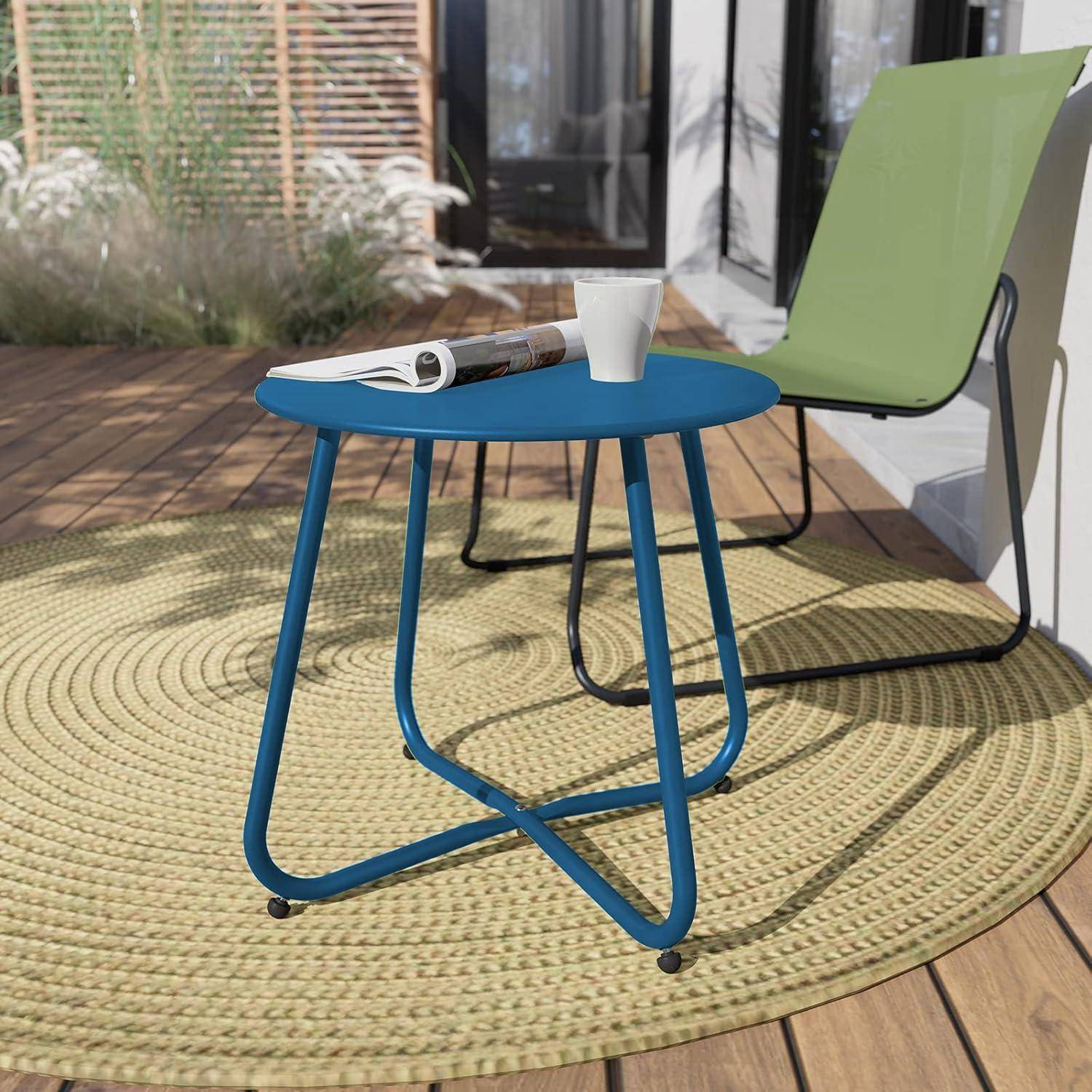Runder Beistelltisch Garten Outdoor Stabil Leicht Pfauenblau