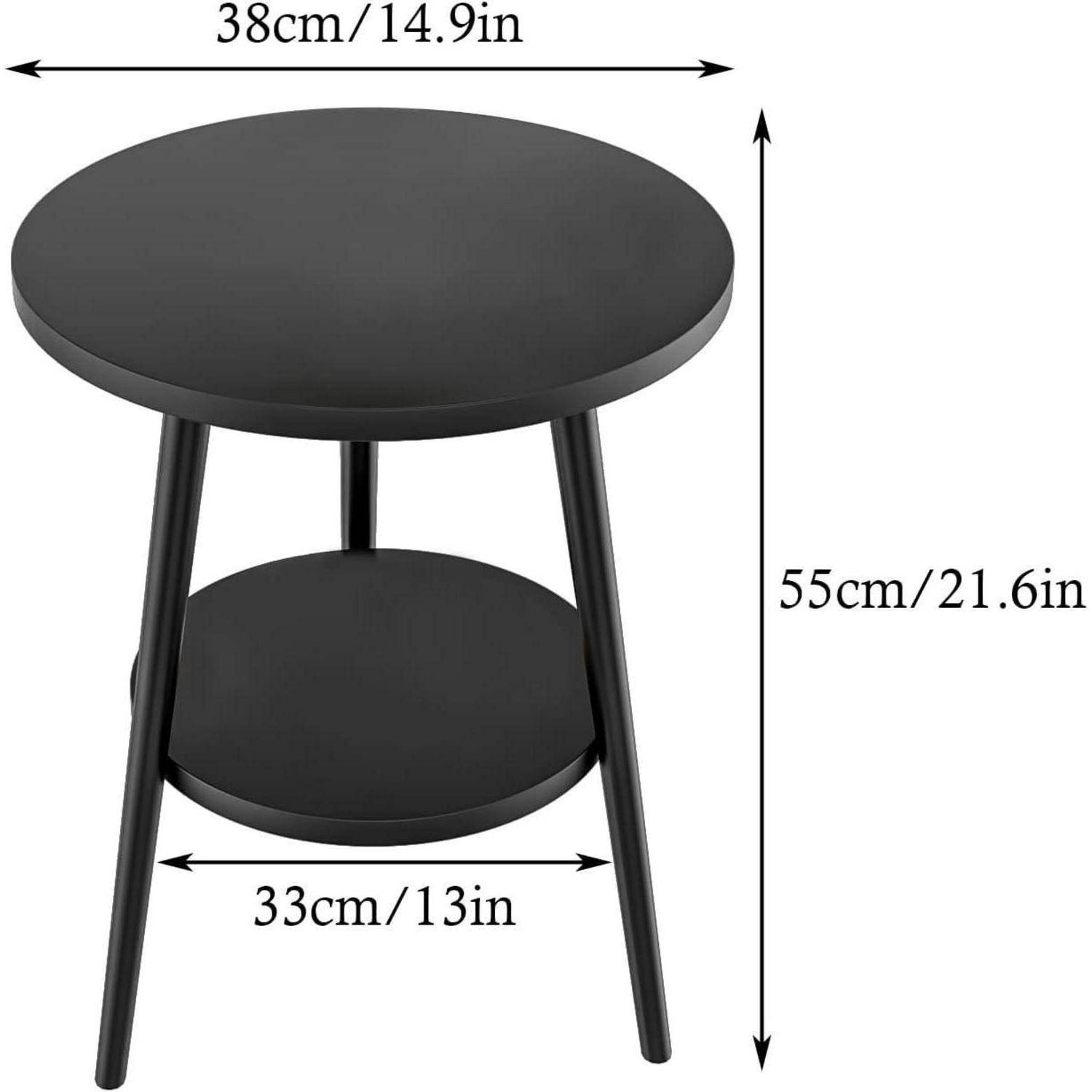 Beistelltisch mit 2 Ablagen rund Holz Stahlgestell 38 x 55cm Schwarz