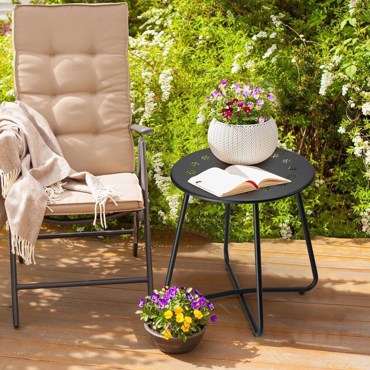Outdoor Beistelltisch mit Blumenausschnitt Stahl Patio Tisch