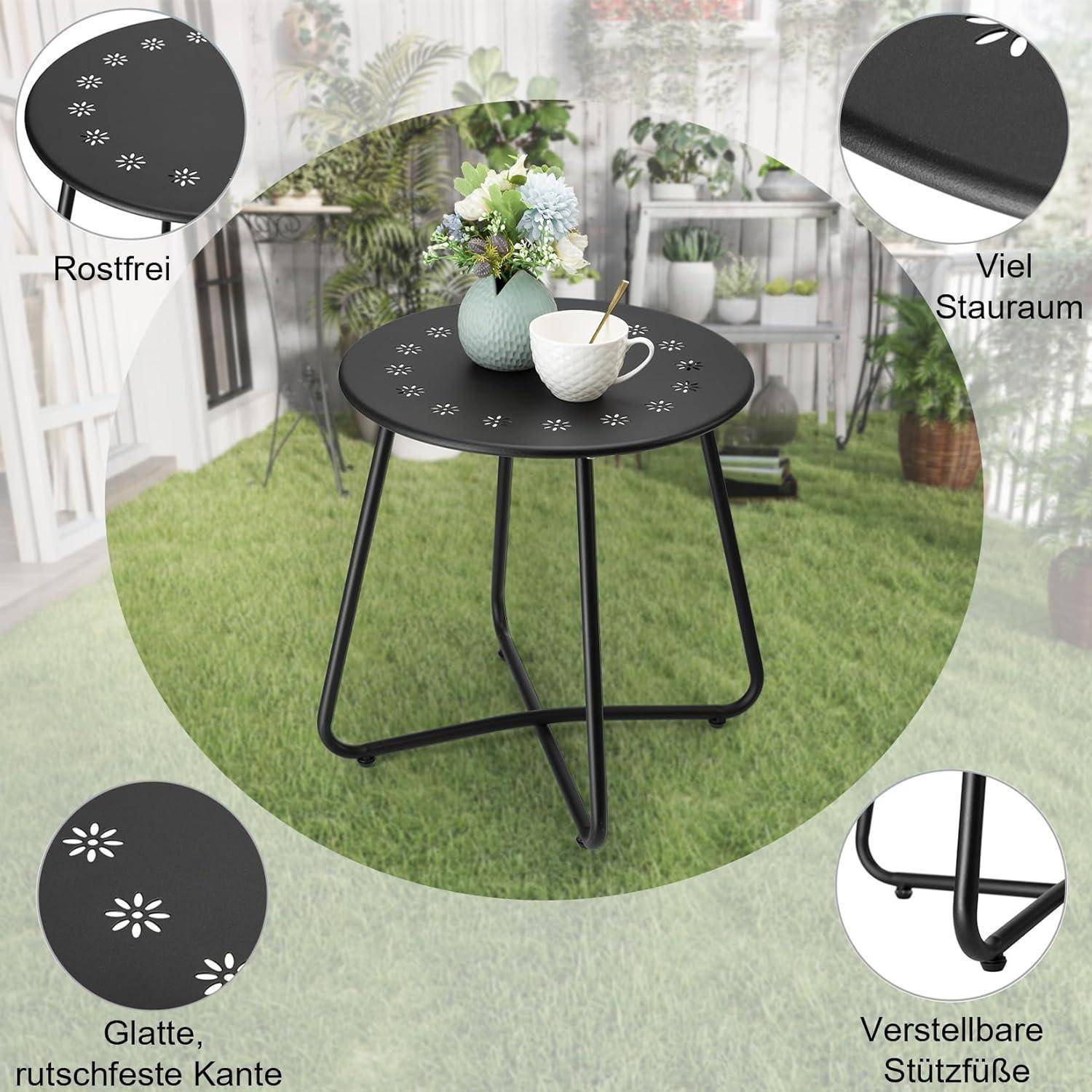 Outdoor Beistelltisch mit Blumenausschnitt Stahl Patio Tisch