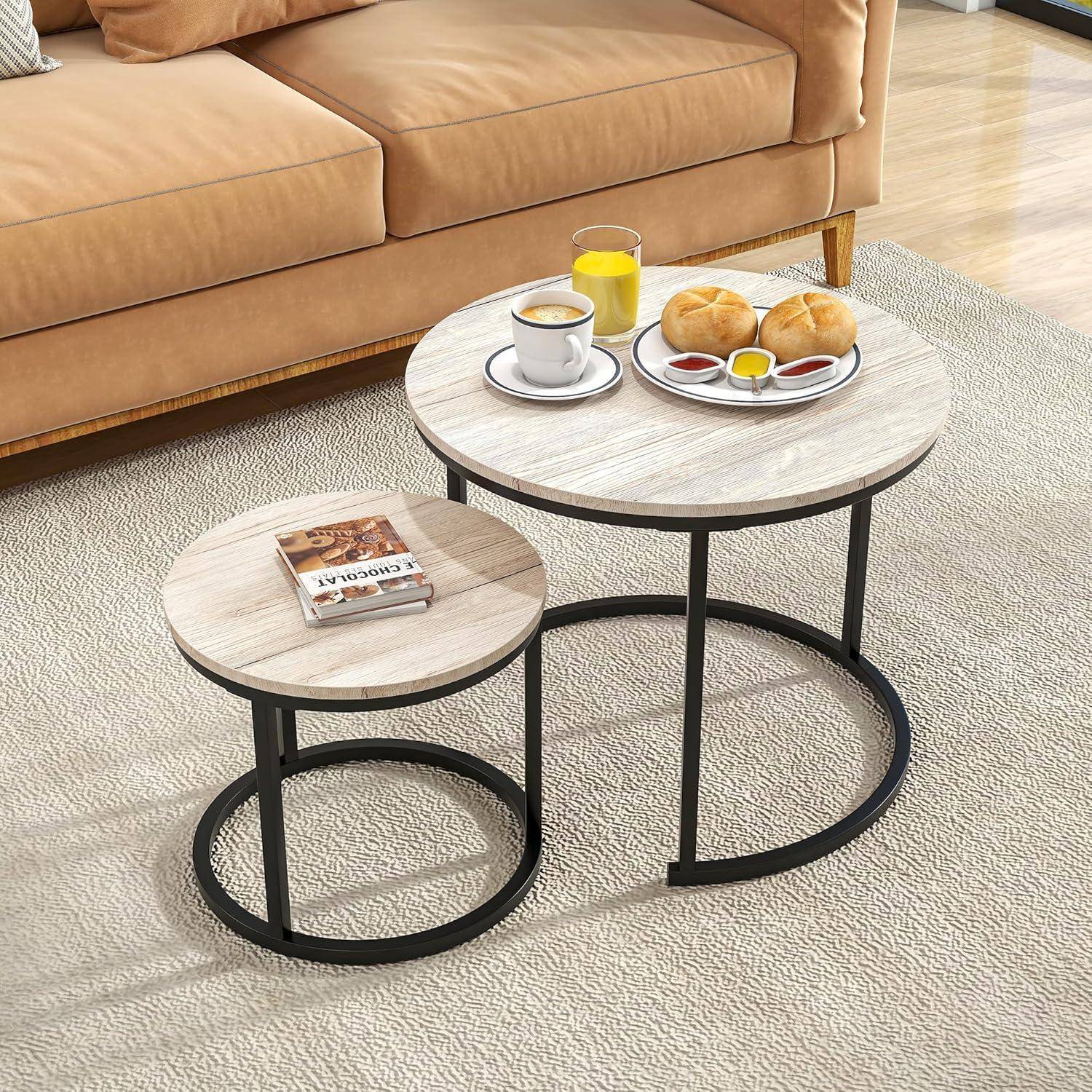 Kleiner Couchtisch 2er-Set weiß stapelbarer Beistelltisch Oak