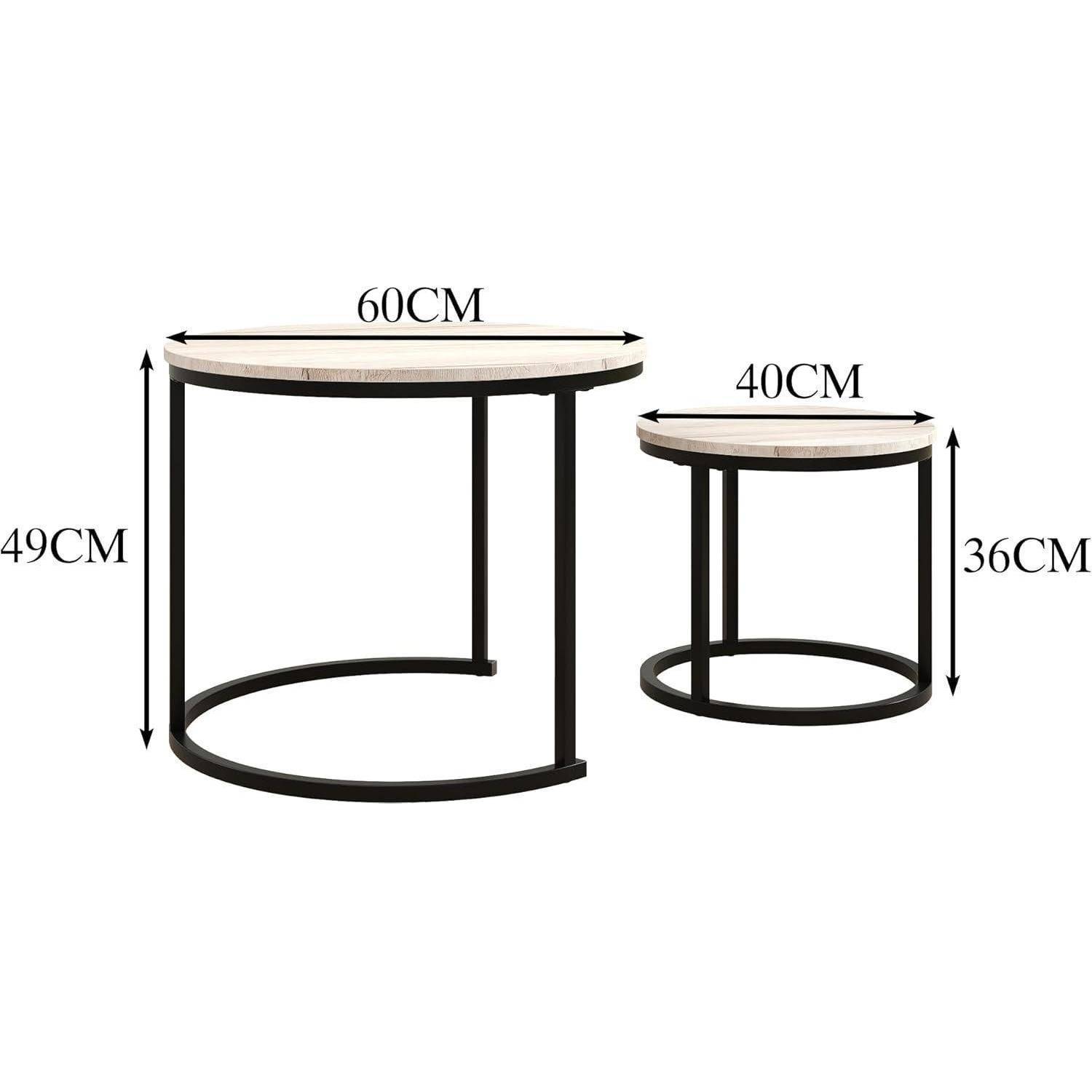 Kleiner Couchtisch 2er-Set weiß stapelbarer Beistelltisch Oak