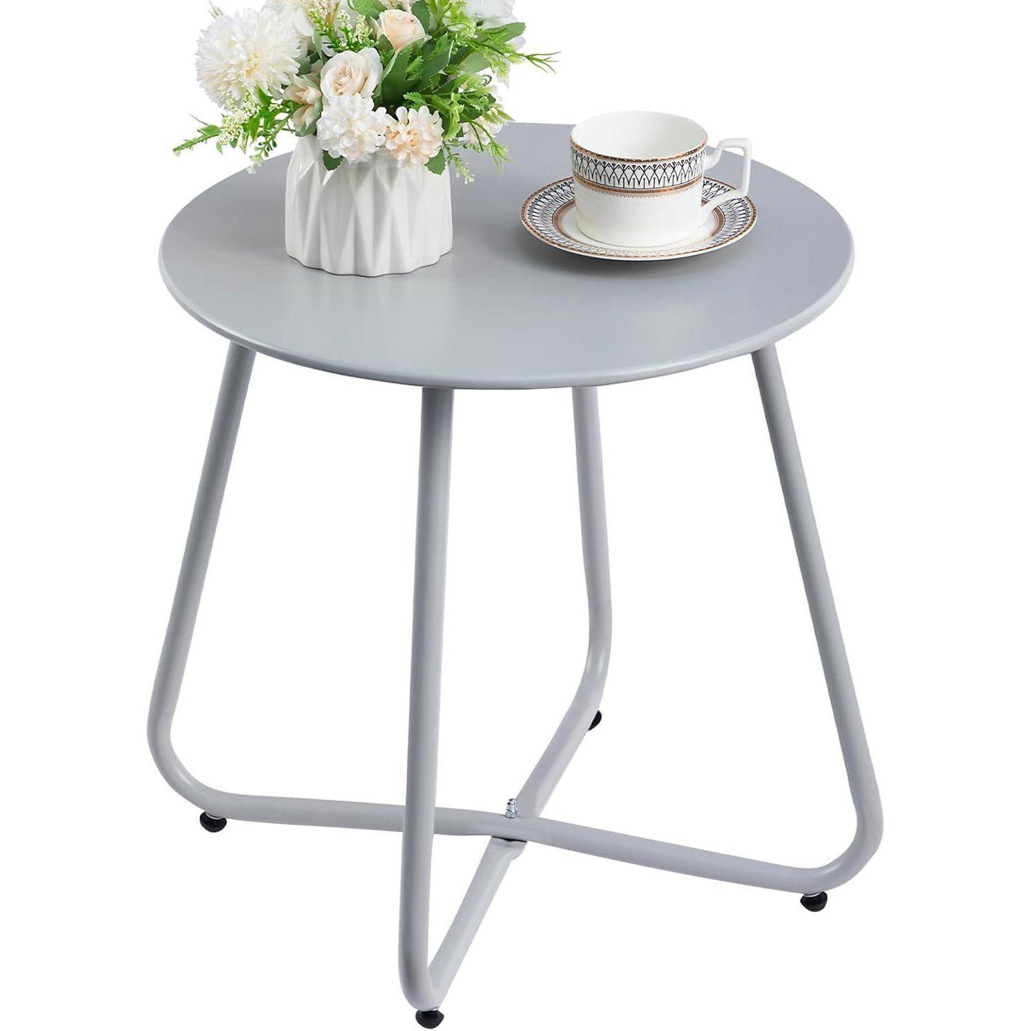 Beistelltisch Outdoor Gartentisch Balkon Tisch Rund Grau