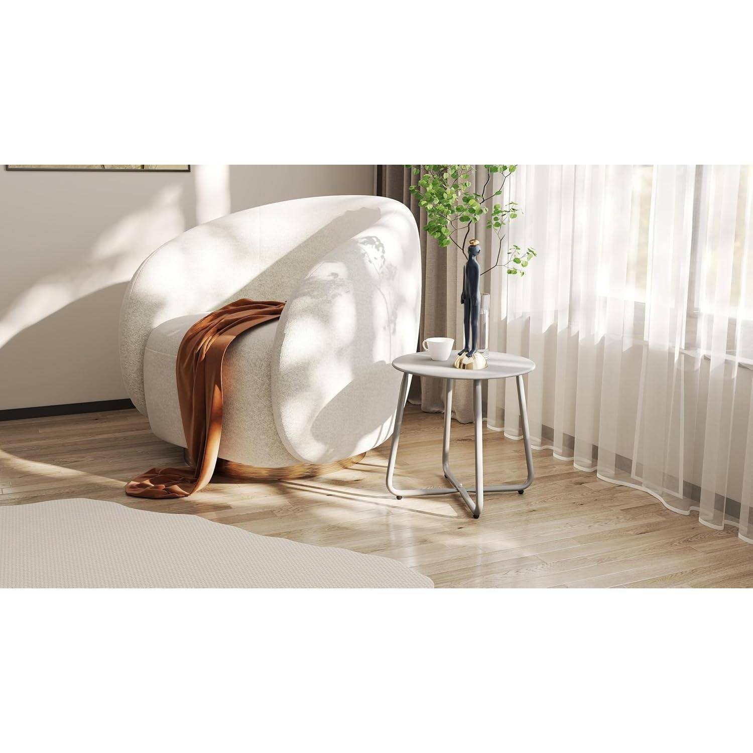 Beistelltisch Outdoor Gartentisch Balkon Tisch Rund Grau