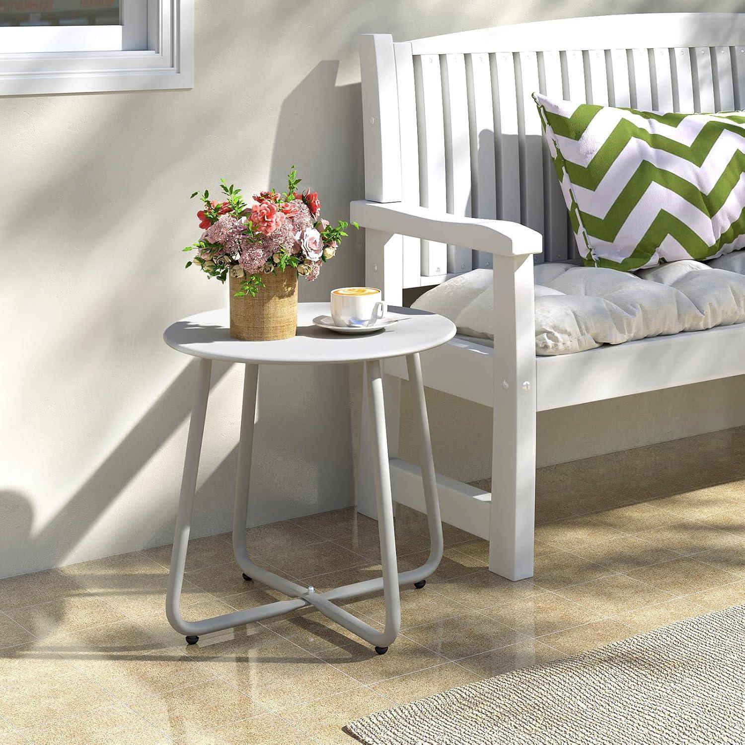 Beistelltisch Outdoor Gartentisch Balkon Tisch Rund Grau