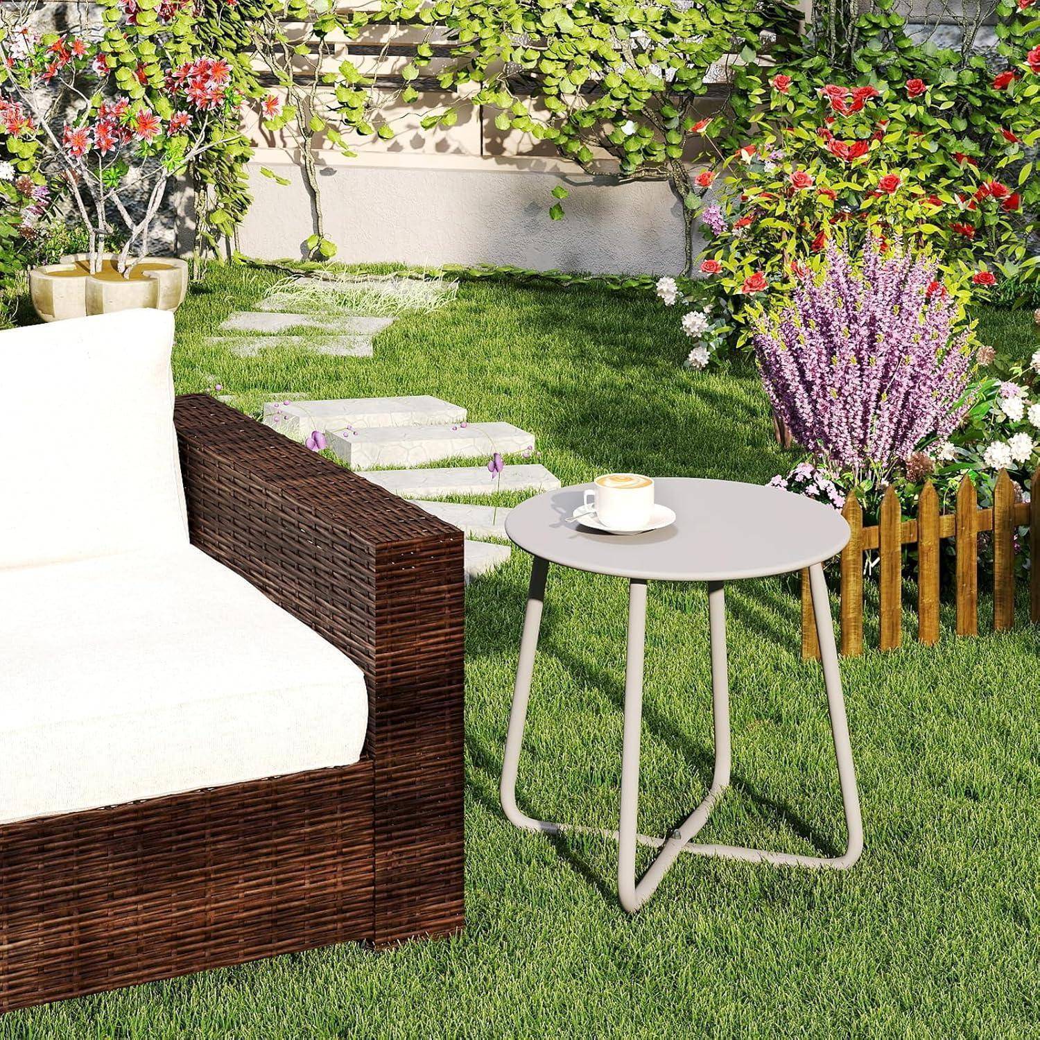 Beistelltisch Outdoor Gartentisch Balkon Tisch Rund Grau