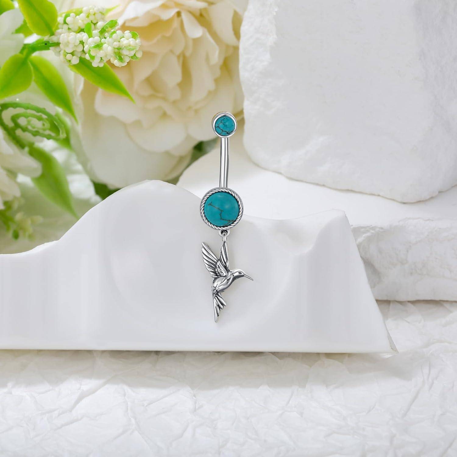 Kolibri Bauchnabelring 925er Sterlingsilber Türkis Strandschmuck