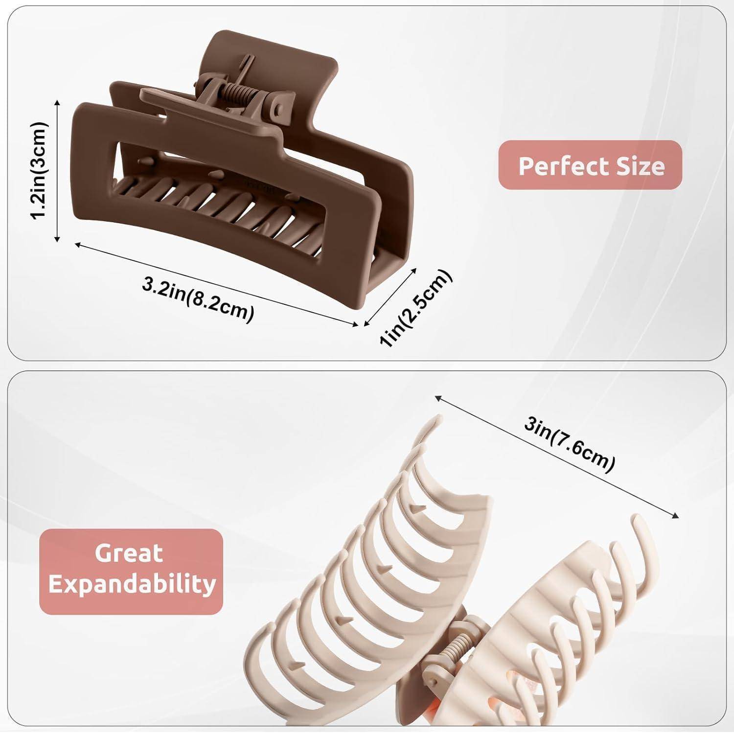 ‚Perfekte Größe': Haarspange mit Abmessungen von 3,2 Zoll (8,2 cm) x 1 Zoll (2,5 cm) und einer Höhe von 1,2 Zoll (3 cm). ‚Hervorragende Erweiterbarkeit': Nahaufnahme der offenen Struktur der Spange.