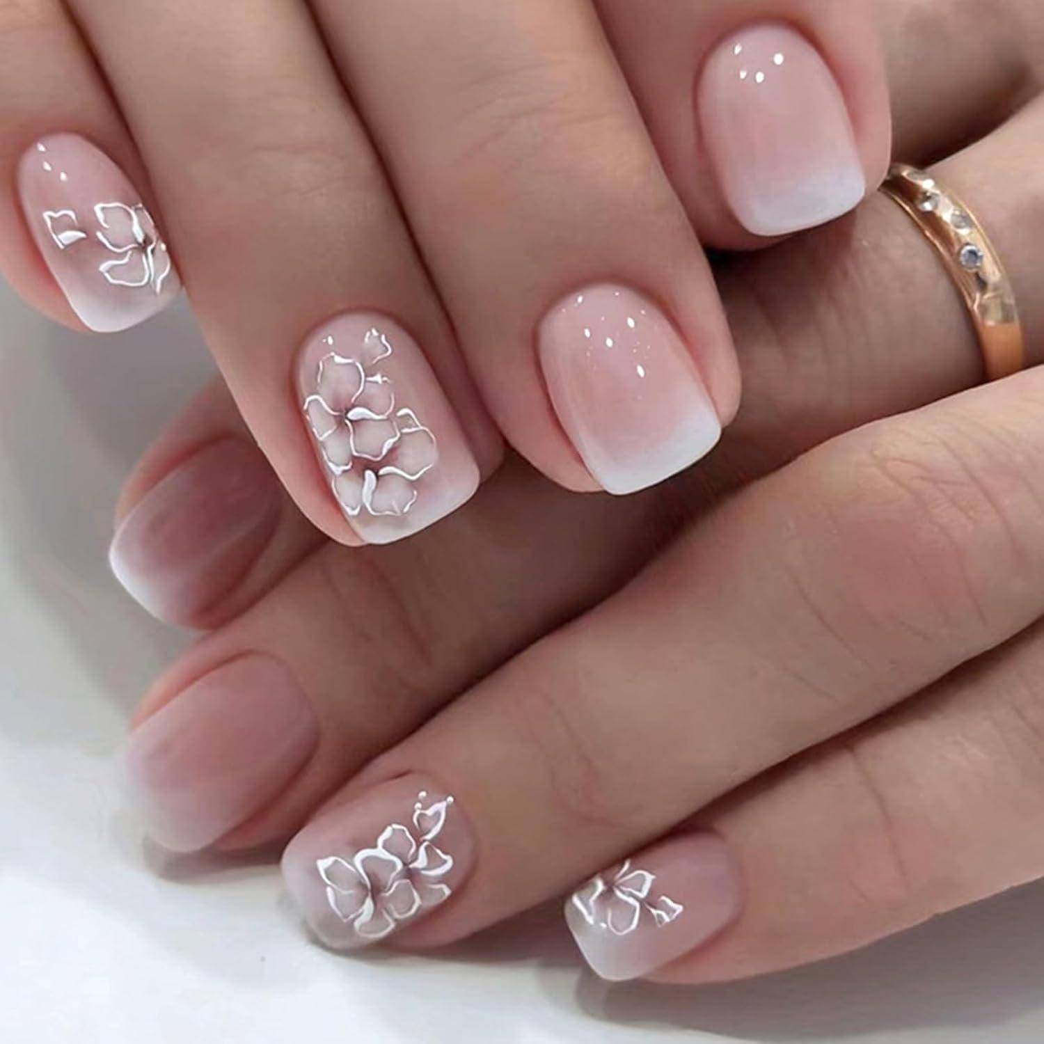 24 Stück Press on Nägel Rosa Gradient Kurz Eckig Glossy Ballerina