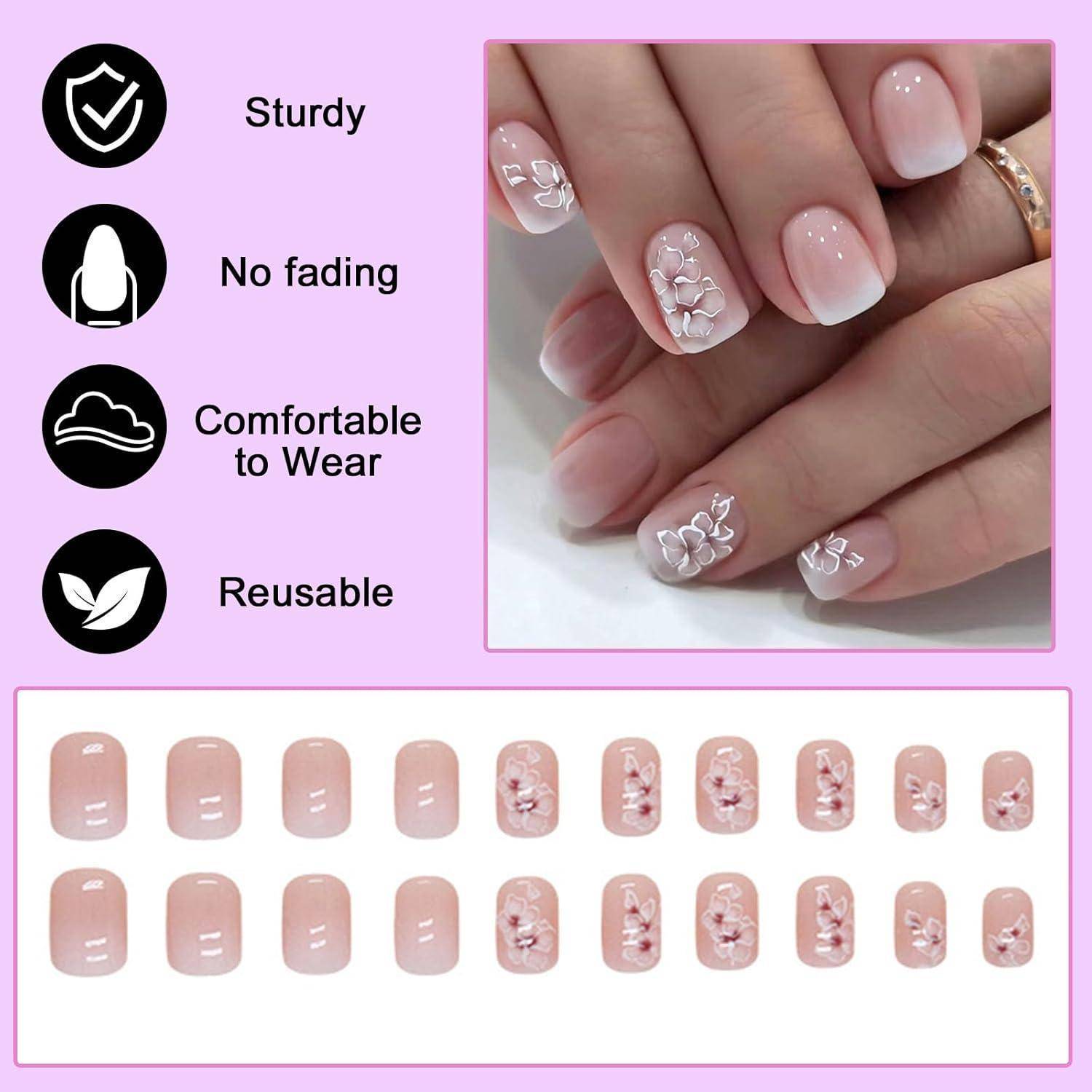 24 Stück Press on Nägel Rosa Gradient Kurz Eckig Glossy Ballerina