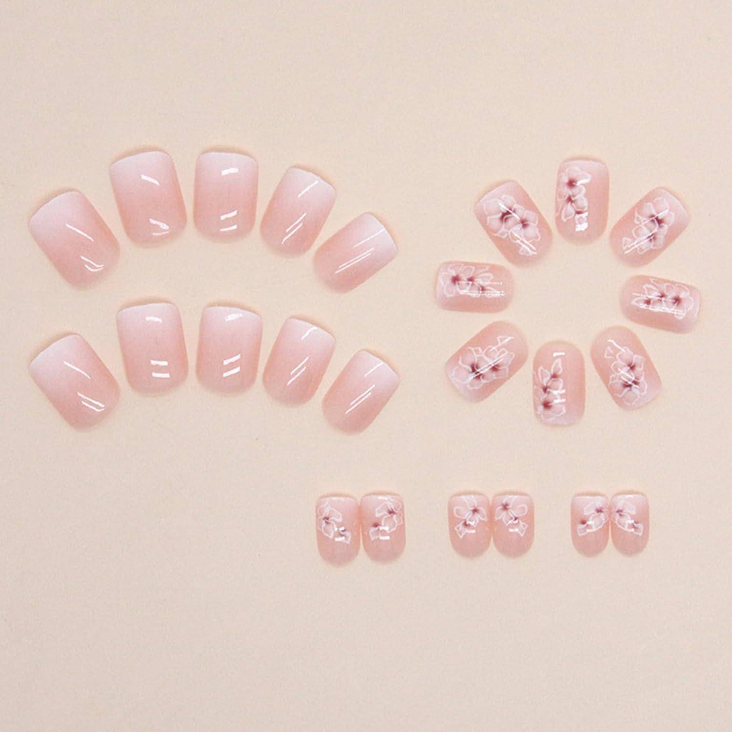 24 Stück Press on Nägel Rosa Gradient Kurz Eckig Glossy Ballerina