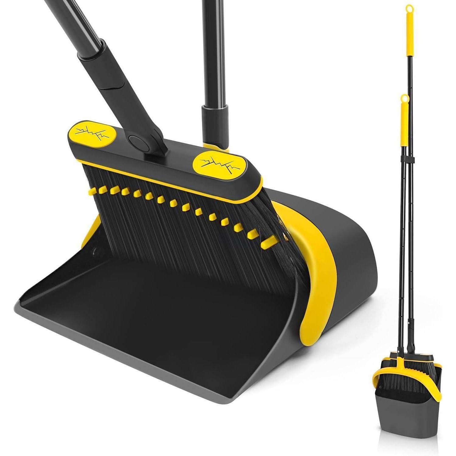 Besen und Kehrschaufel Set Langstielig 138cm 180 Grad drehbar Schwarz