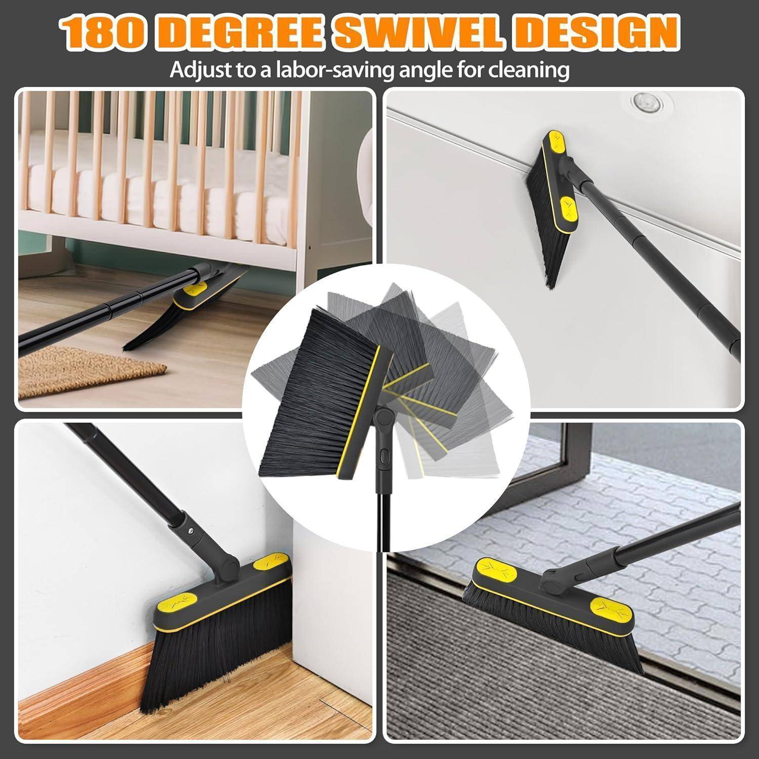 Besen und Kehrschaufel Set Langstielig 138cm 180 Grad drehbar Schwarz