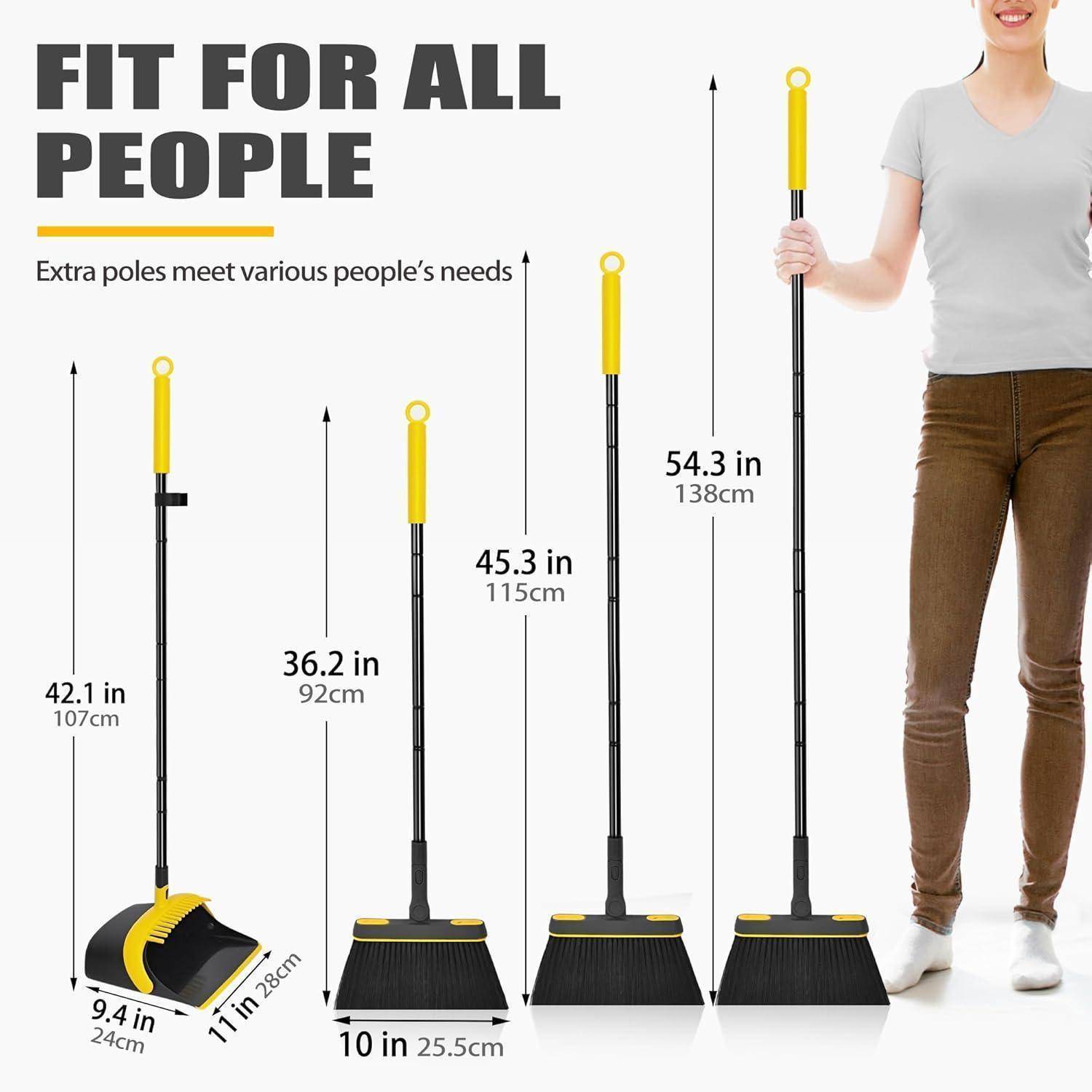 Besen und Kehrschaufel Set Langstielig 138cm 180 Grad drehbar Schwarz