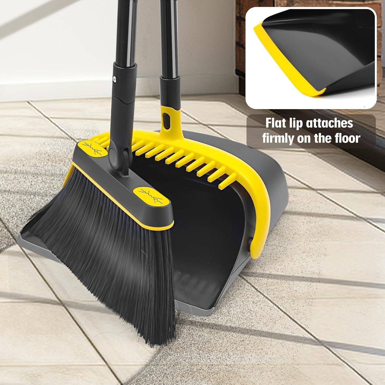 Besen und Kehrschaufel Set Langstielig 138cm 180 Grad drehbar Schwarz