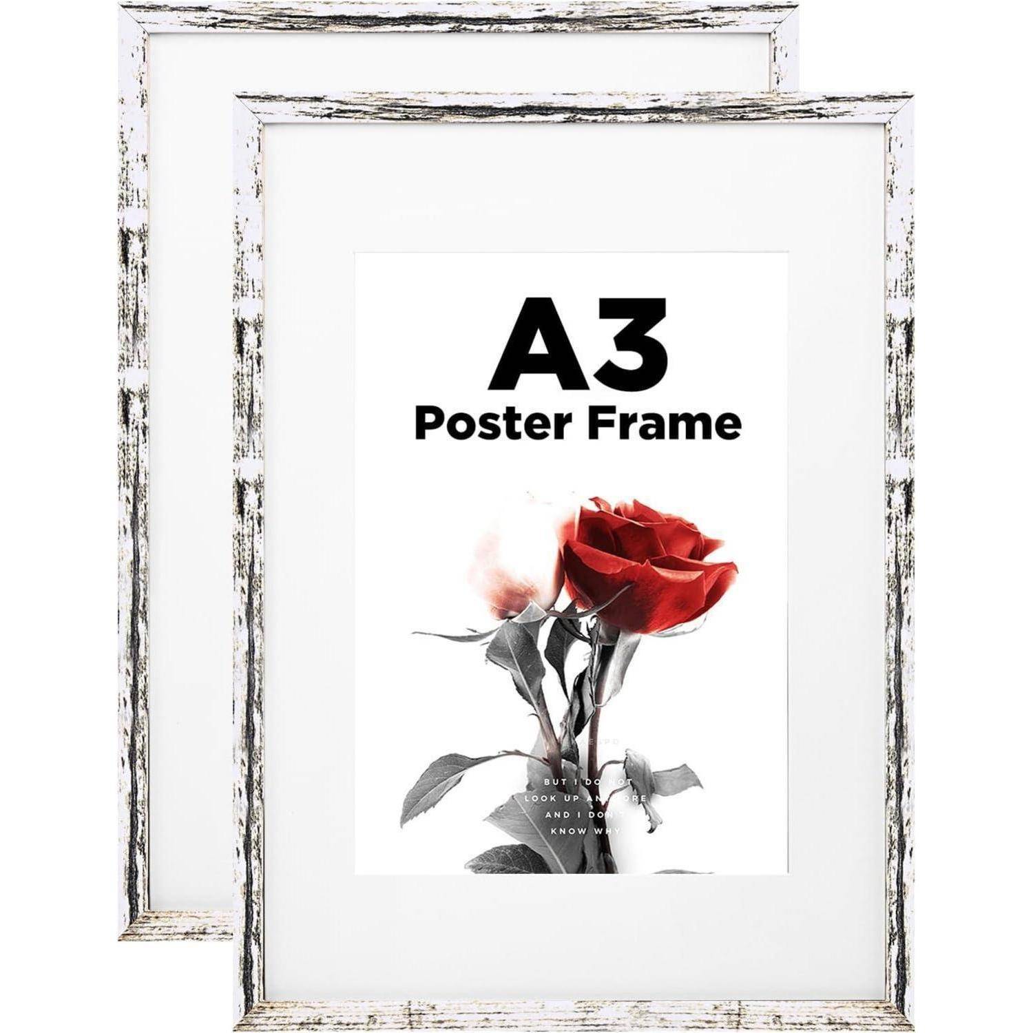 Bilderrahmen Holzrahmen Acrylglas Passepartout DIN A3 2er Retro Weiß