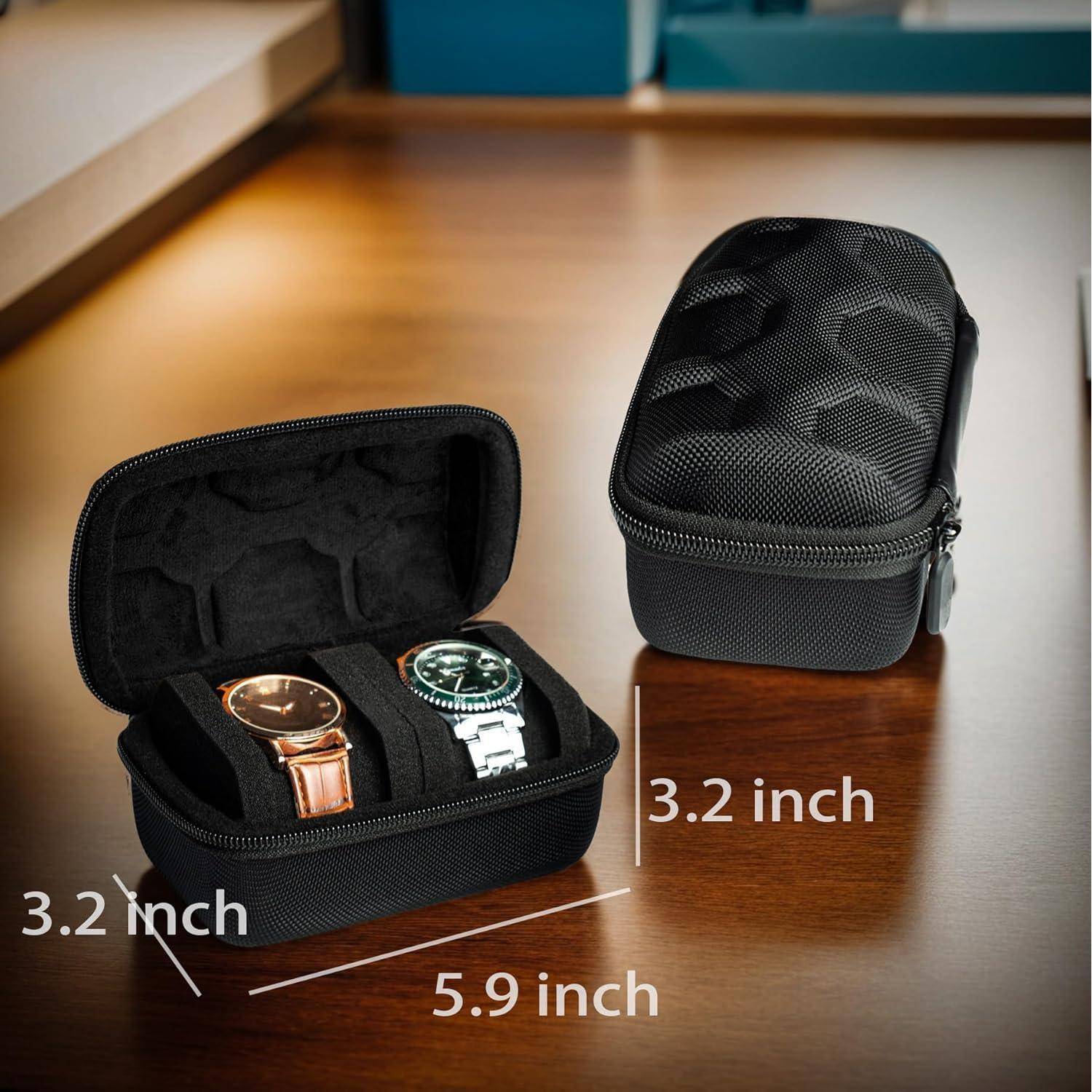 Uhrenrollen Etui Hartschalen Schwarzer Stoff mit 2 Schlitzen