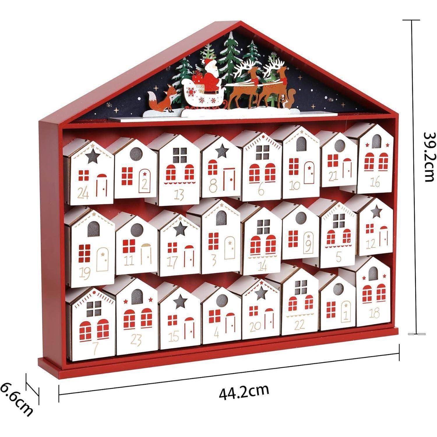 Adventskalender Holz Haus mit LEDs 24 Schubladen zum Befüllen