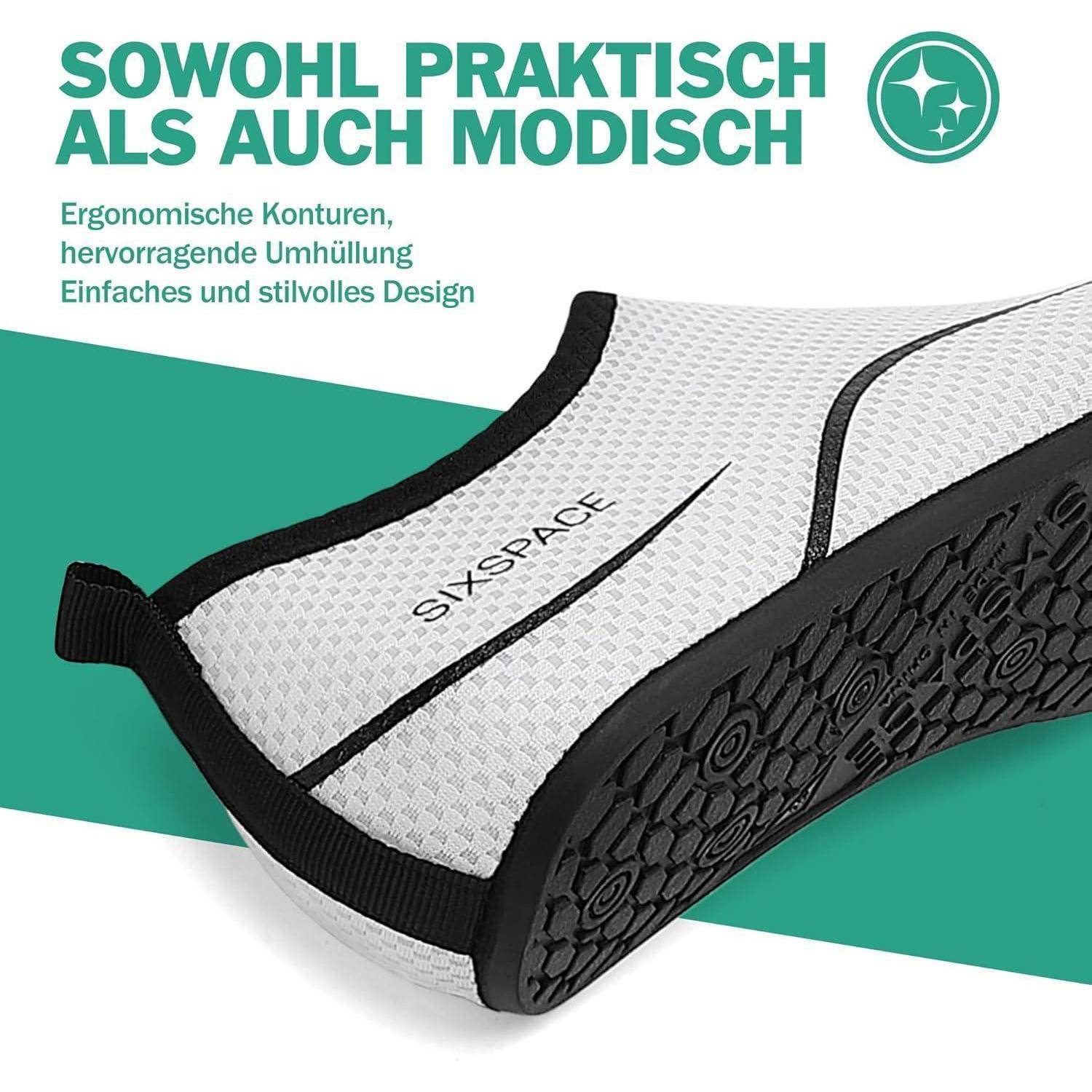 Schlanker, weißer Sneaker mit der Markenaufschrift 'SIKSPACE', der ergonomisches Design und stilvolles Aussehen betont