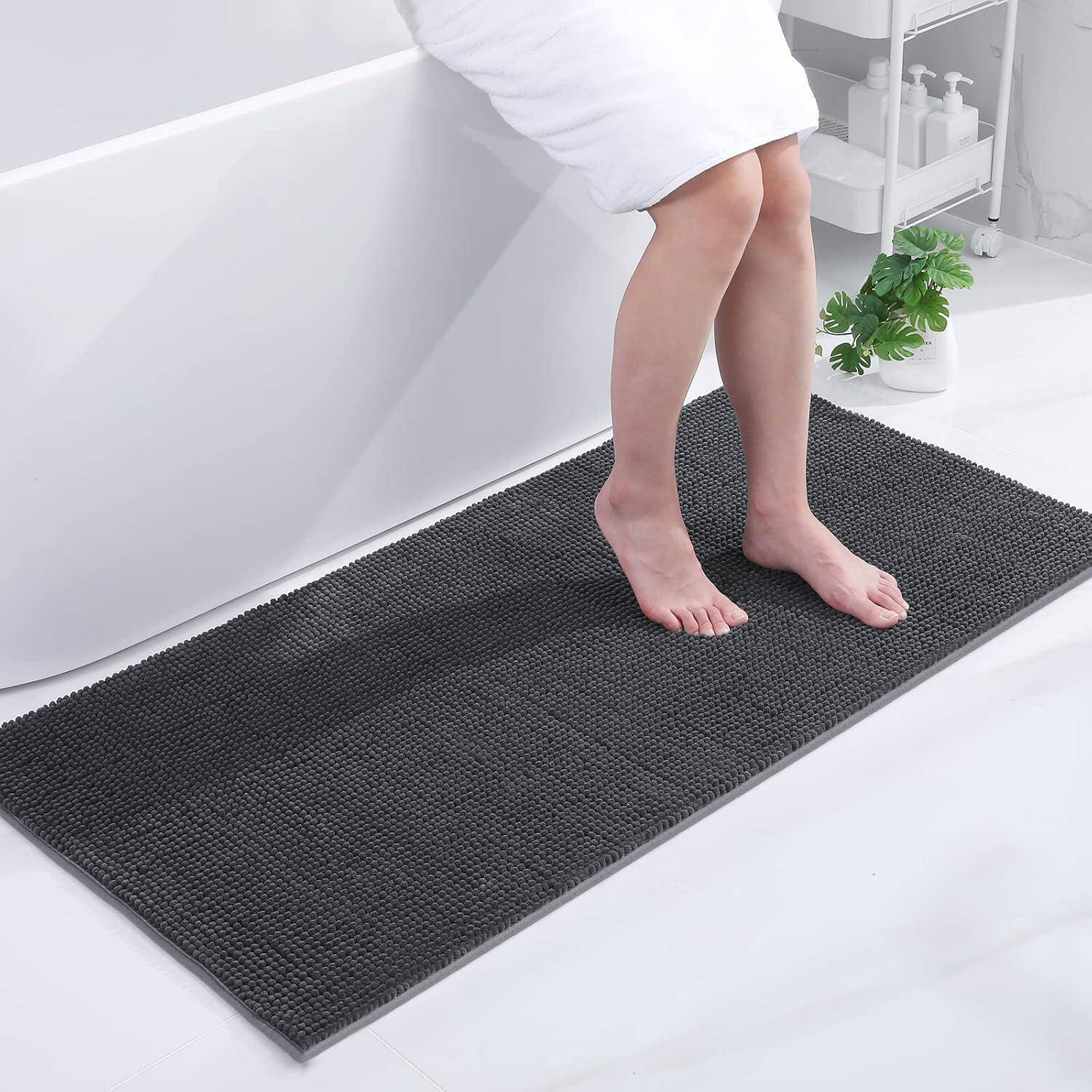 Badematte Chenille rutschfest 60 x 120 cm (Rechteckig) Dunkelgrau